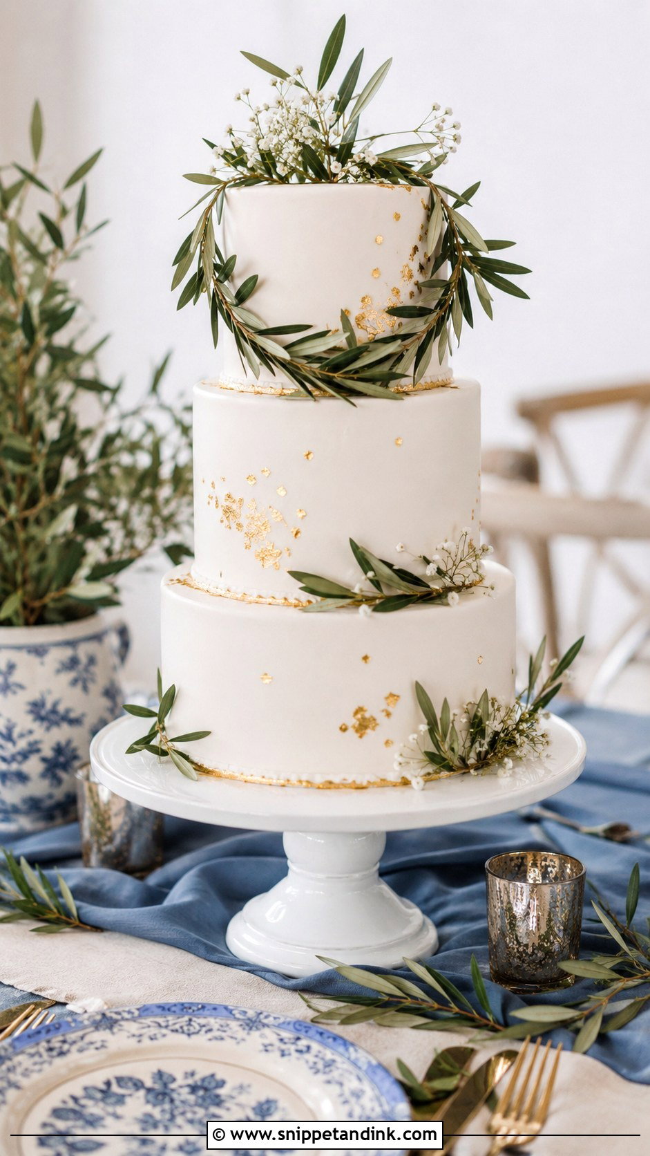 Olive Leaf Greek Wedding Cake - Snippet and Ink - 35 Olive Leaf Wedding Cake Ideas