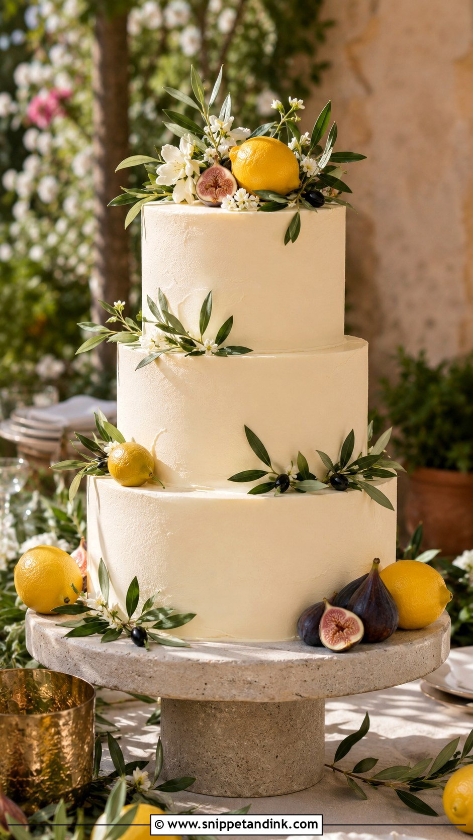 Olive Leaf Mediterranean Wedding Cake - Snippet and Ink - 35 Olive Leaf Wedding Cake Ideas
