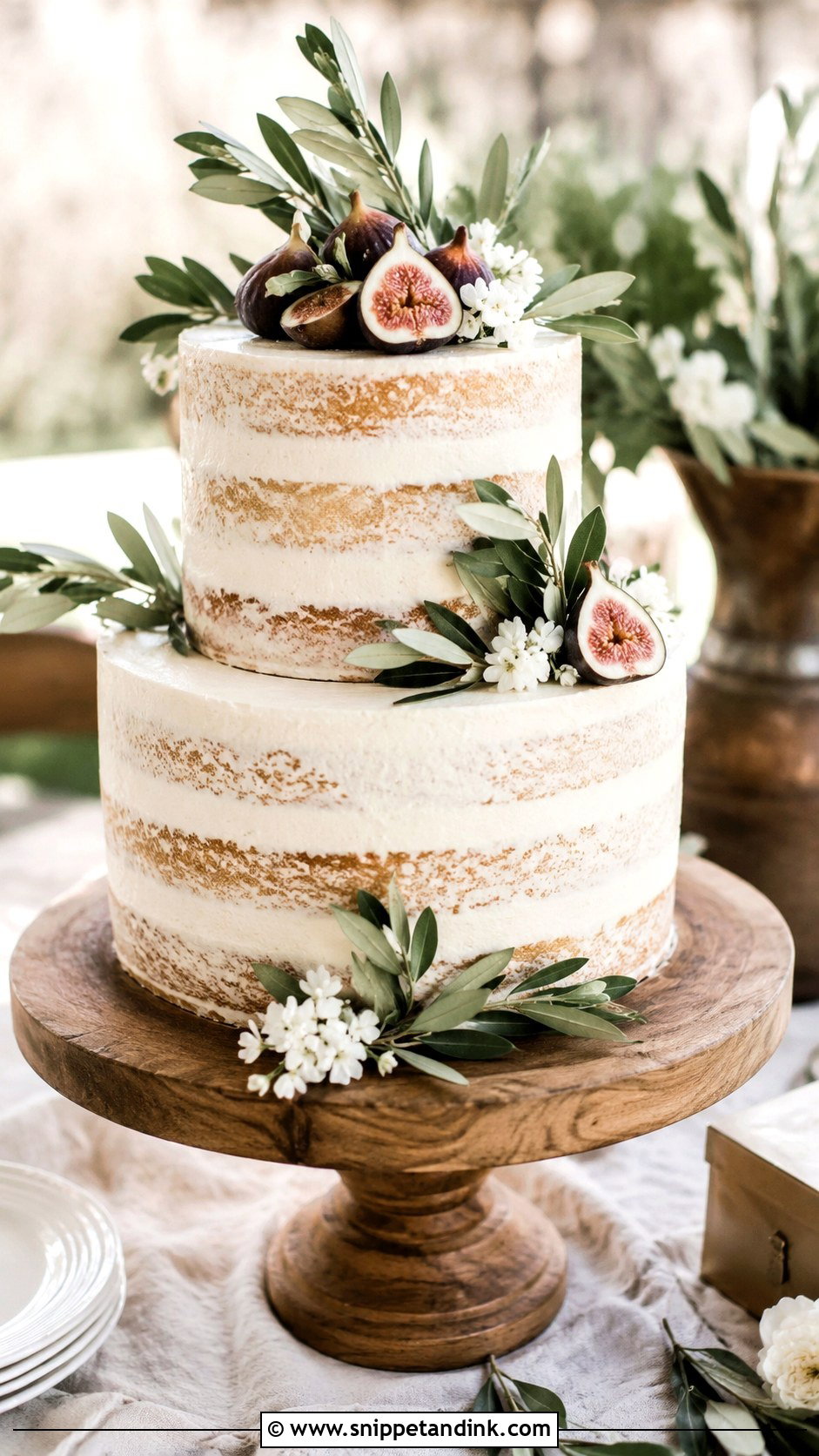 Olive Leaf Naked Wedding Cake - Snippet and Ink - 35 Olive Leaf Wedding Cake Ideas
