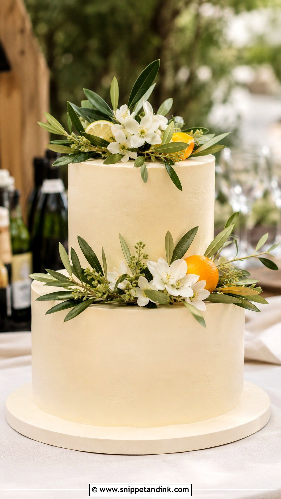 Olive Leaf Outdoor Wedding Cake - Snippet and Ink - 35 Olive Leaf Wedding Cake Ideas