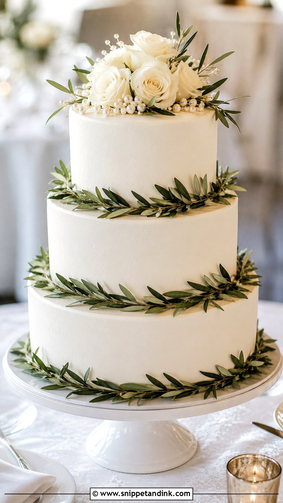 Olive Leaf Round Wedding Cake - Snippet and Ink - 35 Olive Leaf Wedding Cake Ideas