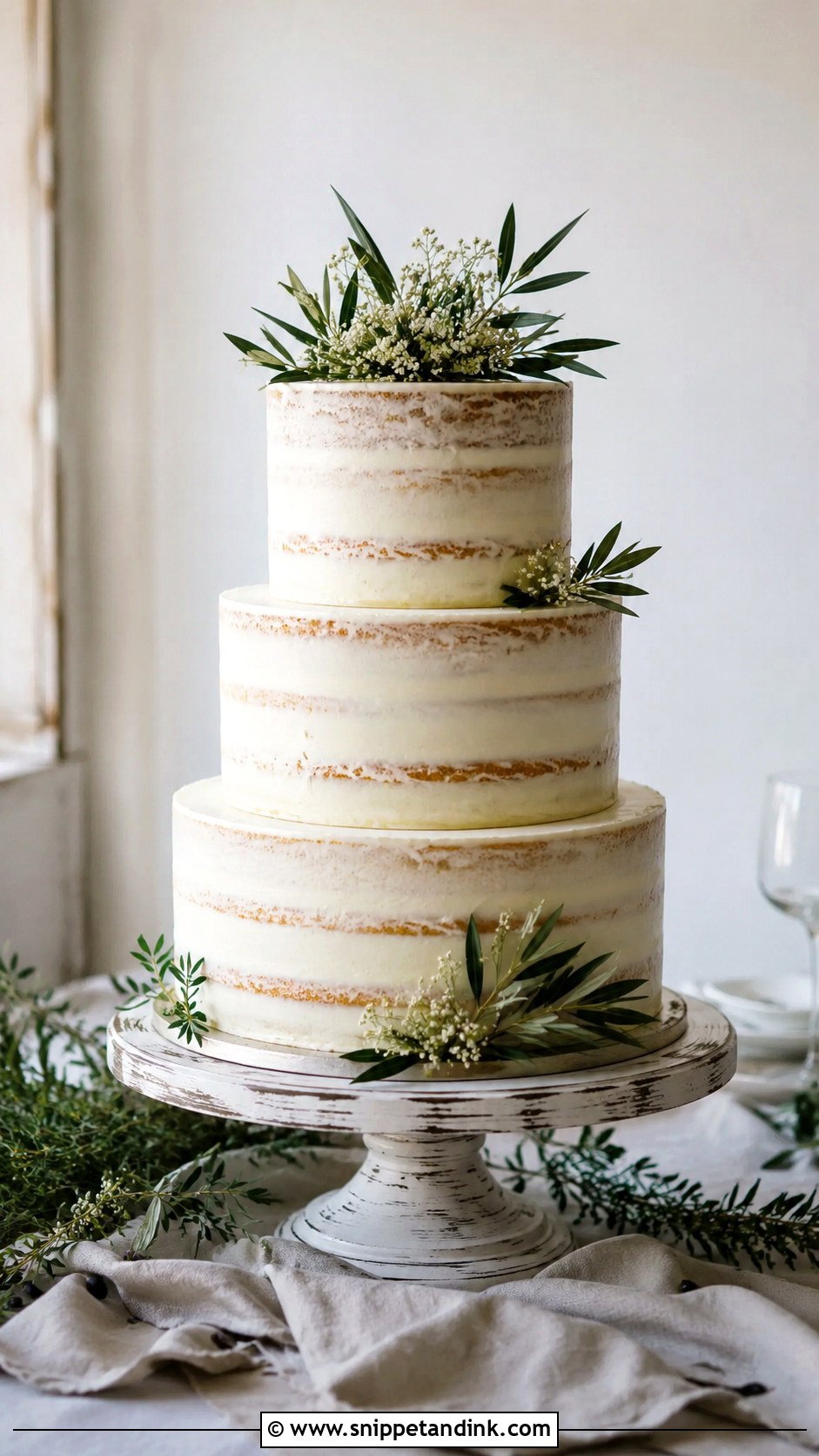 Olive Leaf Semi Naked Wedding Cake - Snippet and Ink - 35 Olive Leaf Wedding Cake Ideas