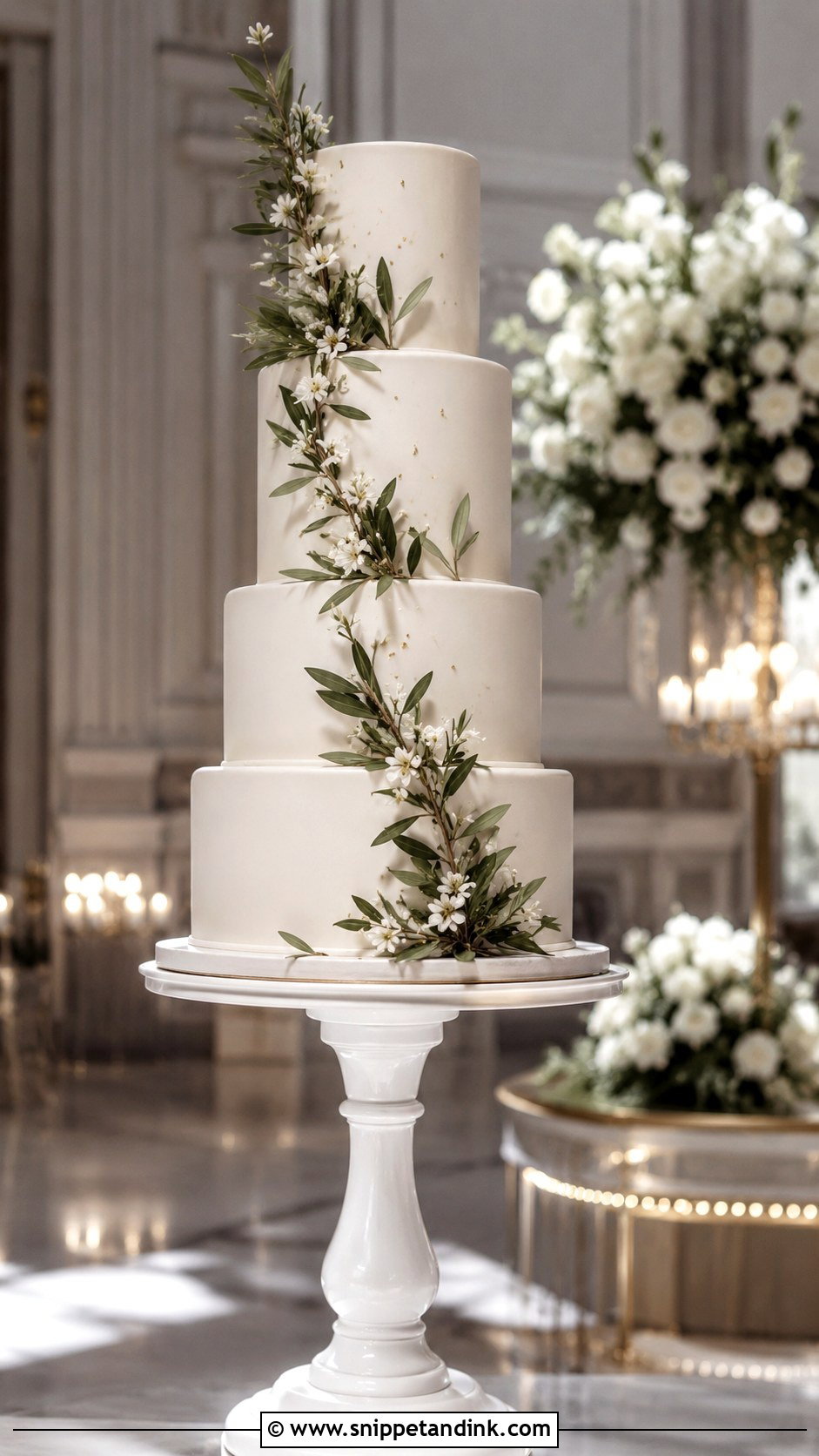 Olive Leaf Tall Wedding Cake - Snippet and Ink - 35 Olive Leaf Wedding Cake Ideas