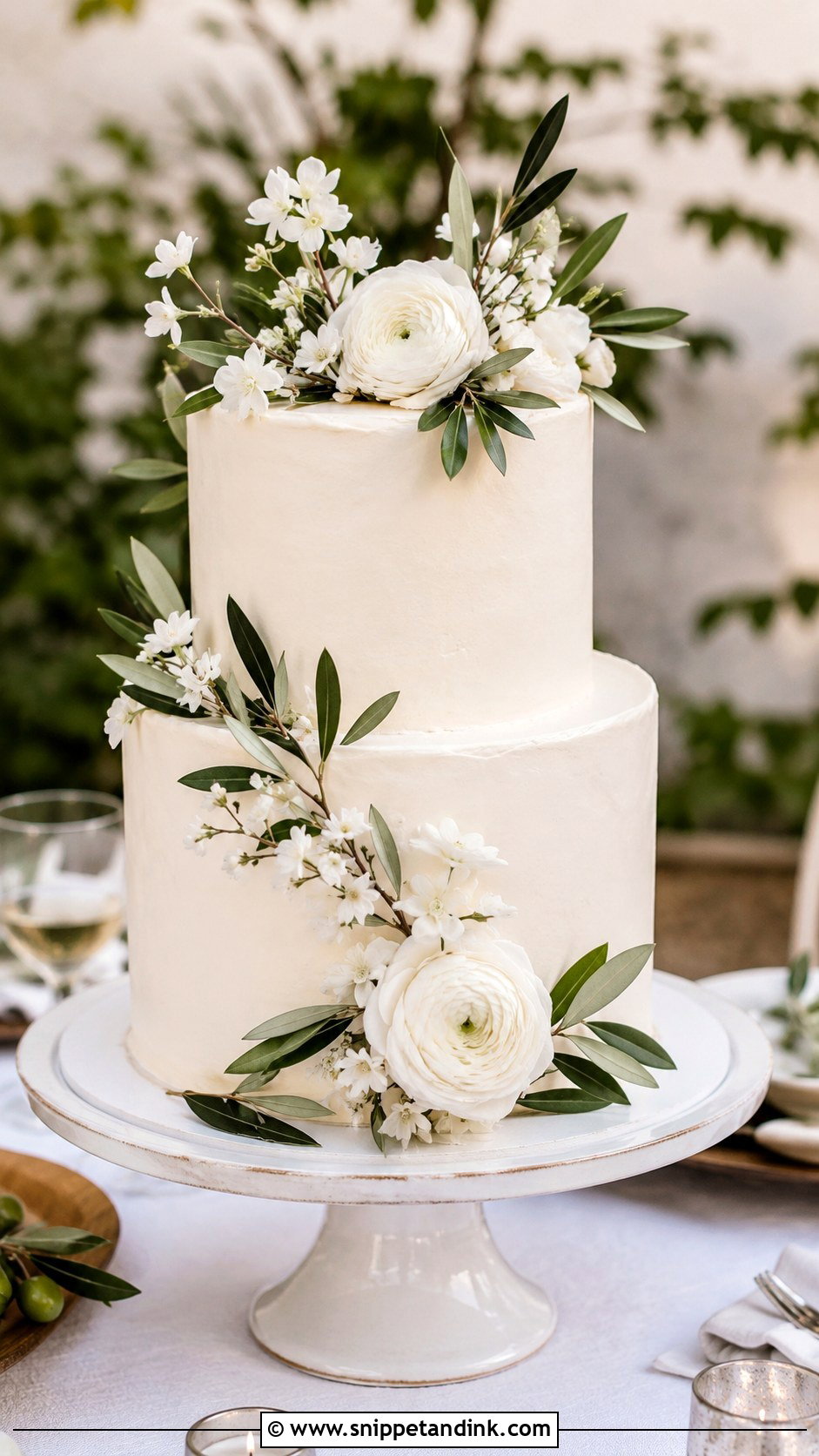 Olive Leaf Topper Wedding Cake - Snippet and Ink - 35 Olive Leaf Wedding Cake Ideas