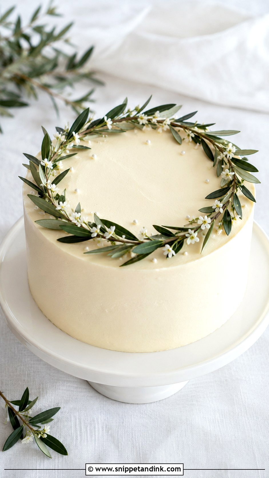Olive Leaf Wreath Wedding Cake - Snippet and Ink - 35 Olive Leaf Wedding Cake Ideas