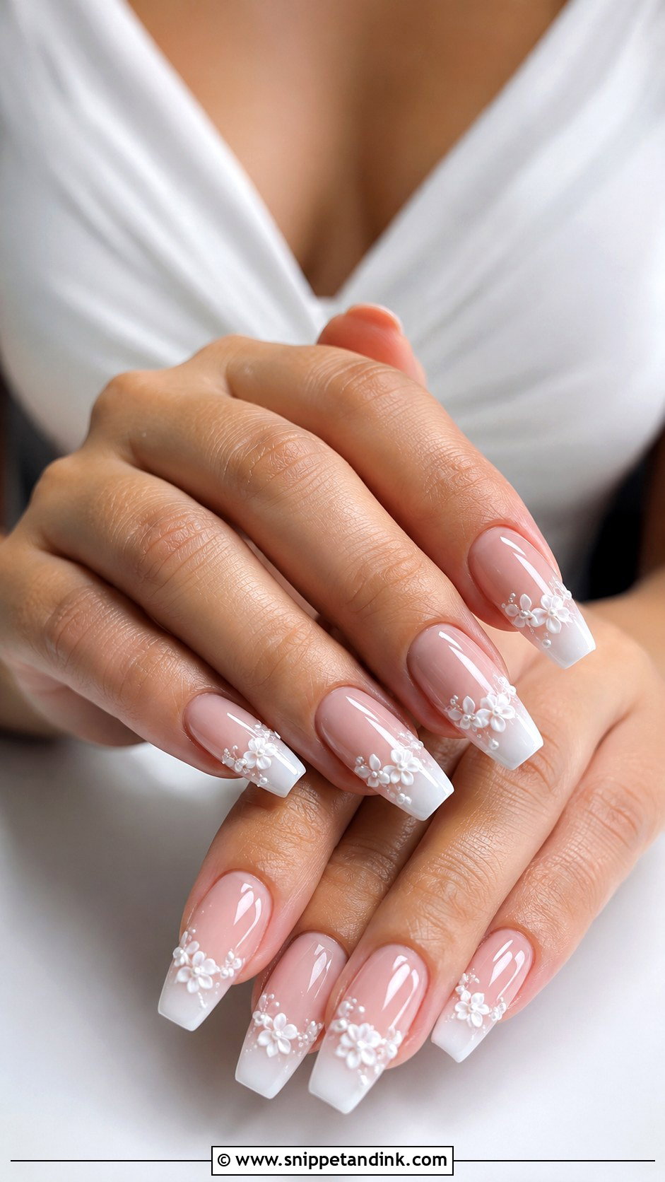 Ombre Bridal Nails With Flowers - Snippet and Ink - 20 Bridal Nails with Flowers