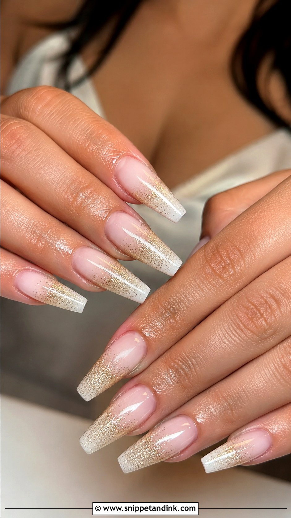 Ombre Bridal Nails With Gold Glitter - Snippet and Ink - 20 Bridal Nails with Gold