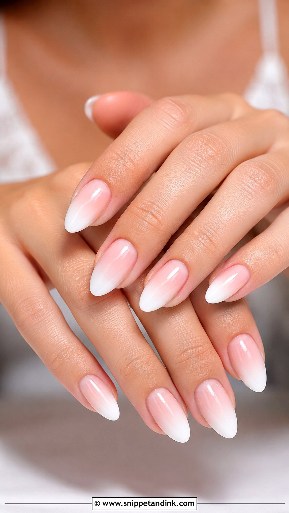 Ombre French Bridal Acrylic Nails - Snippet and Ink - 20 Bridal Acrylic Nails