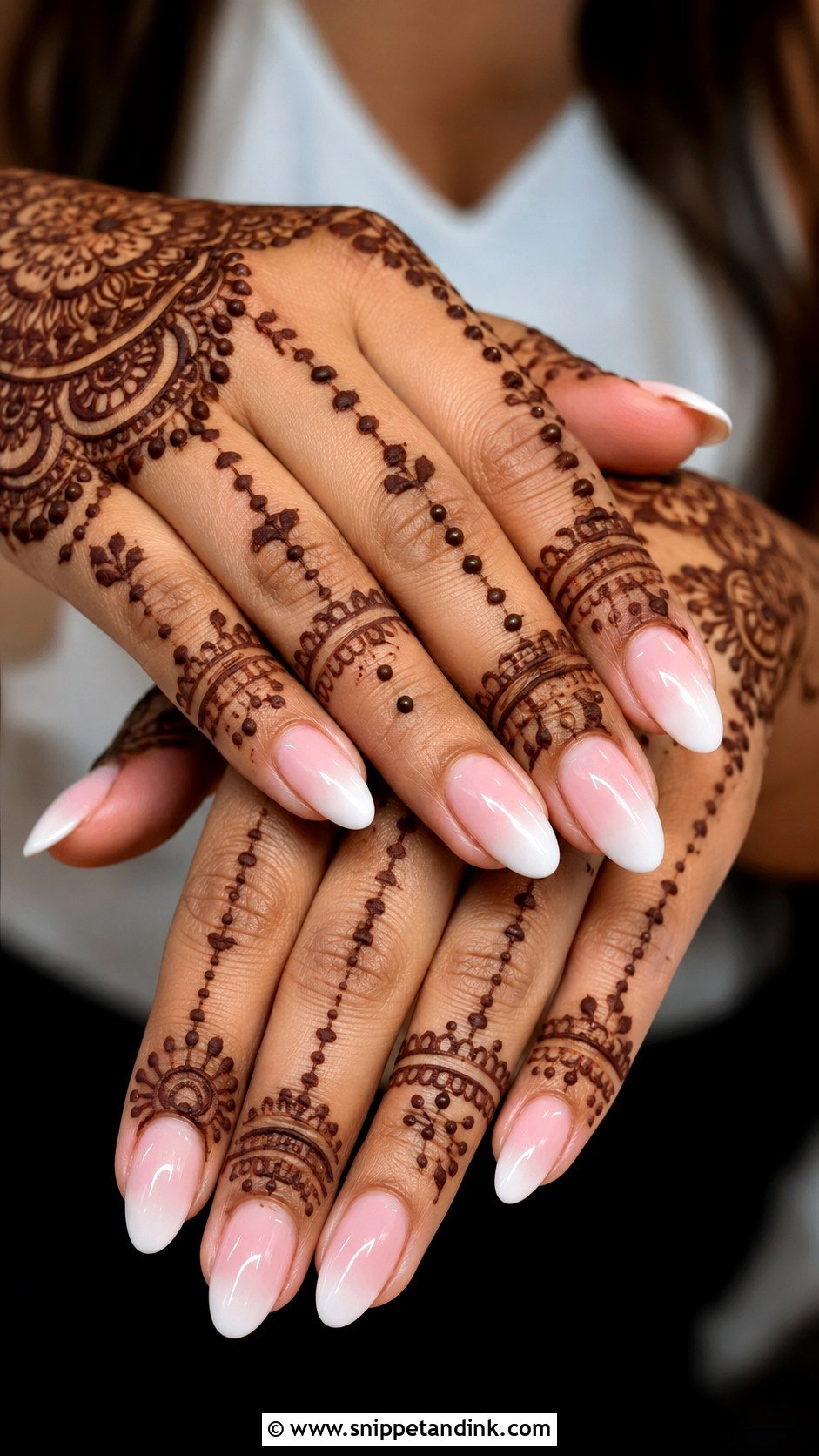 Ombre French Bridal Nails With Mehendi - Snippet and Ink - 20 Bridal Nails with Mehendi