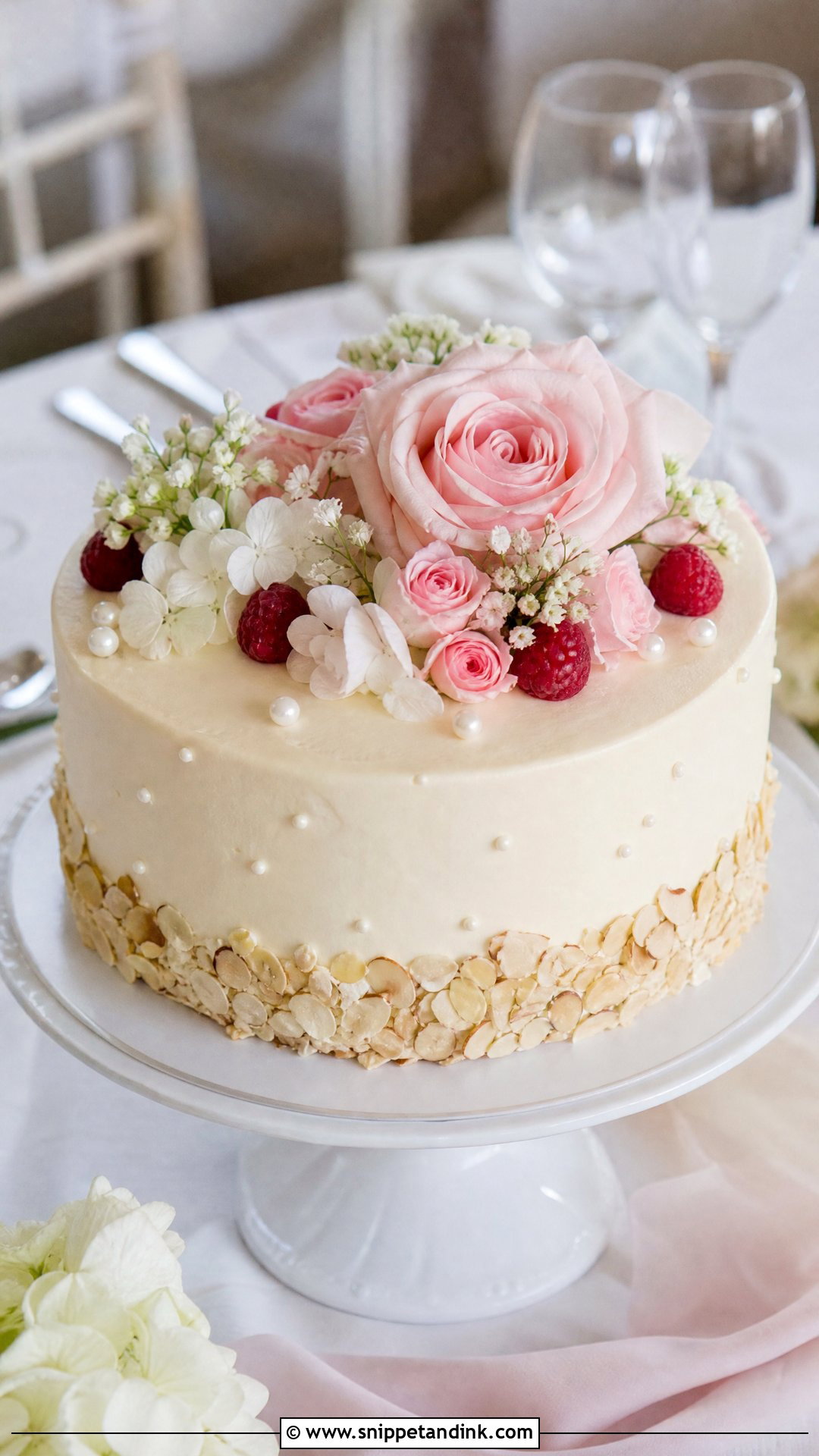 One Layer Wedding Cake With Almond - Snippet and Ink - 20 One Layer Wedding Cake Ideas