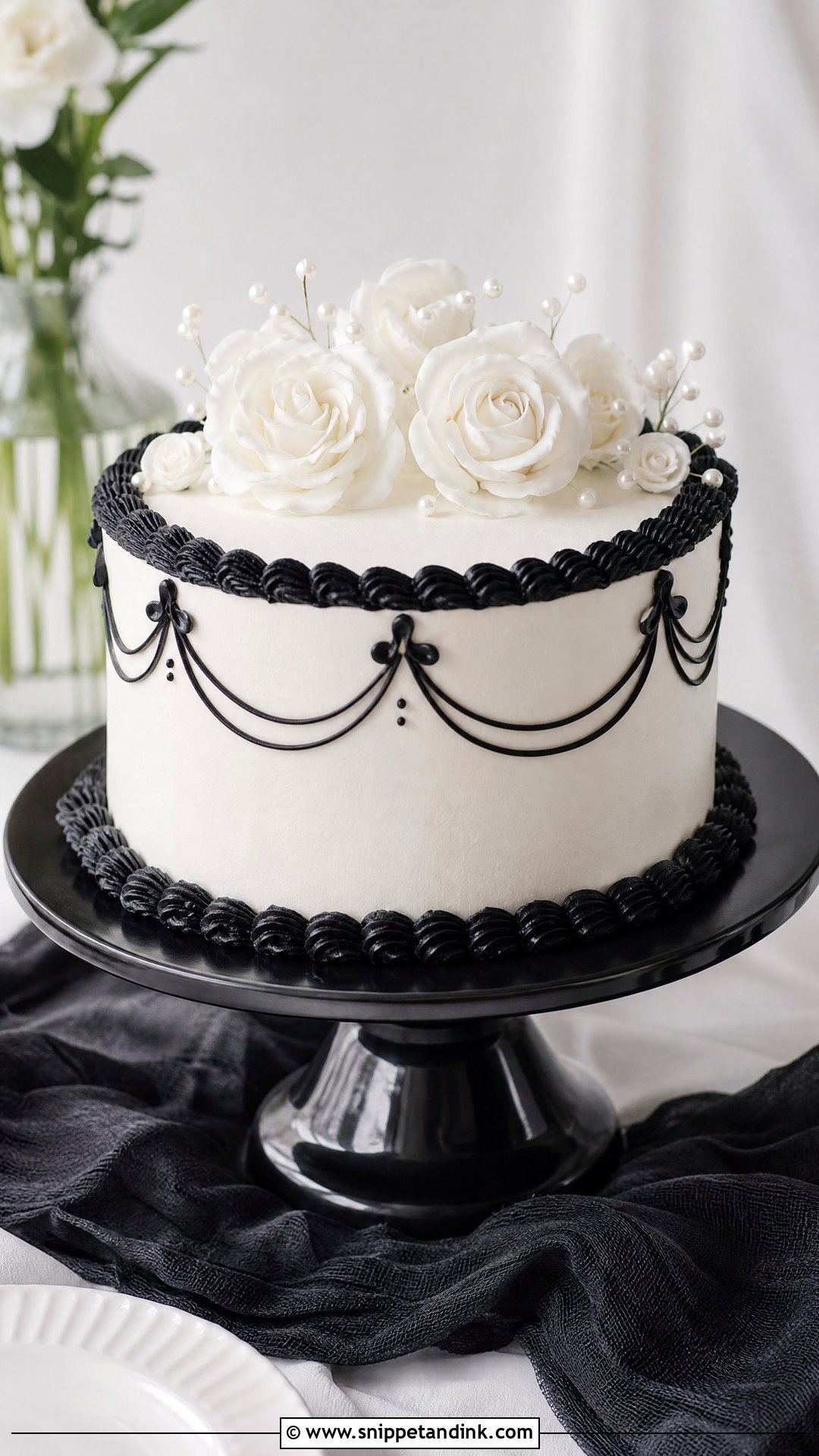 One Layer Wedding Cake With Black And White - Snippet and Ink - 20 One Layer Wedding Cake Ideas