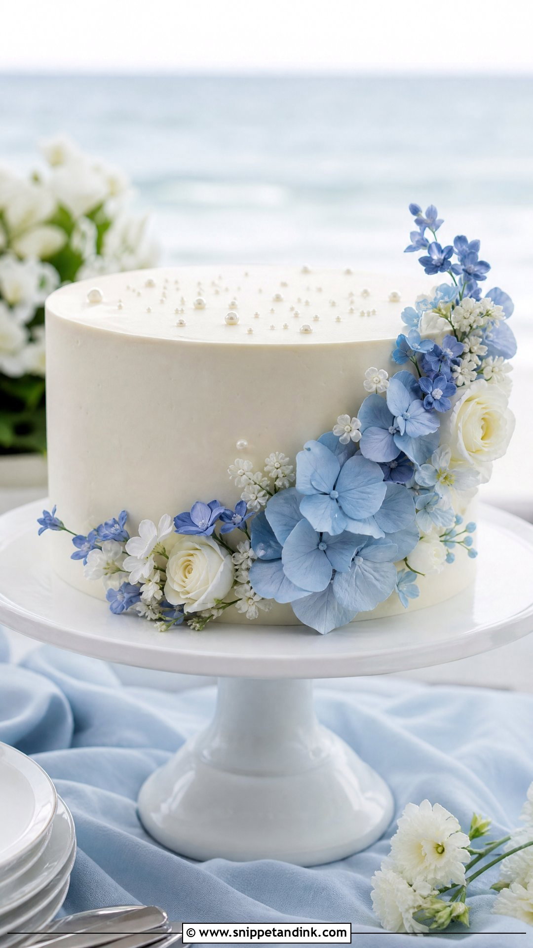 One Layer Wedding Cake With Blue Flowers - Snippet and Ink - 20 One Layer Wedding Cake Ideas