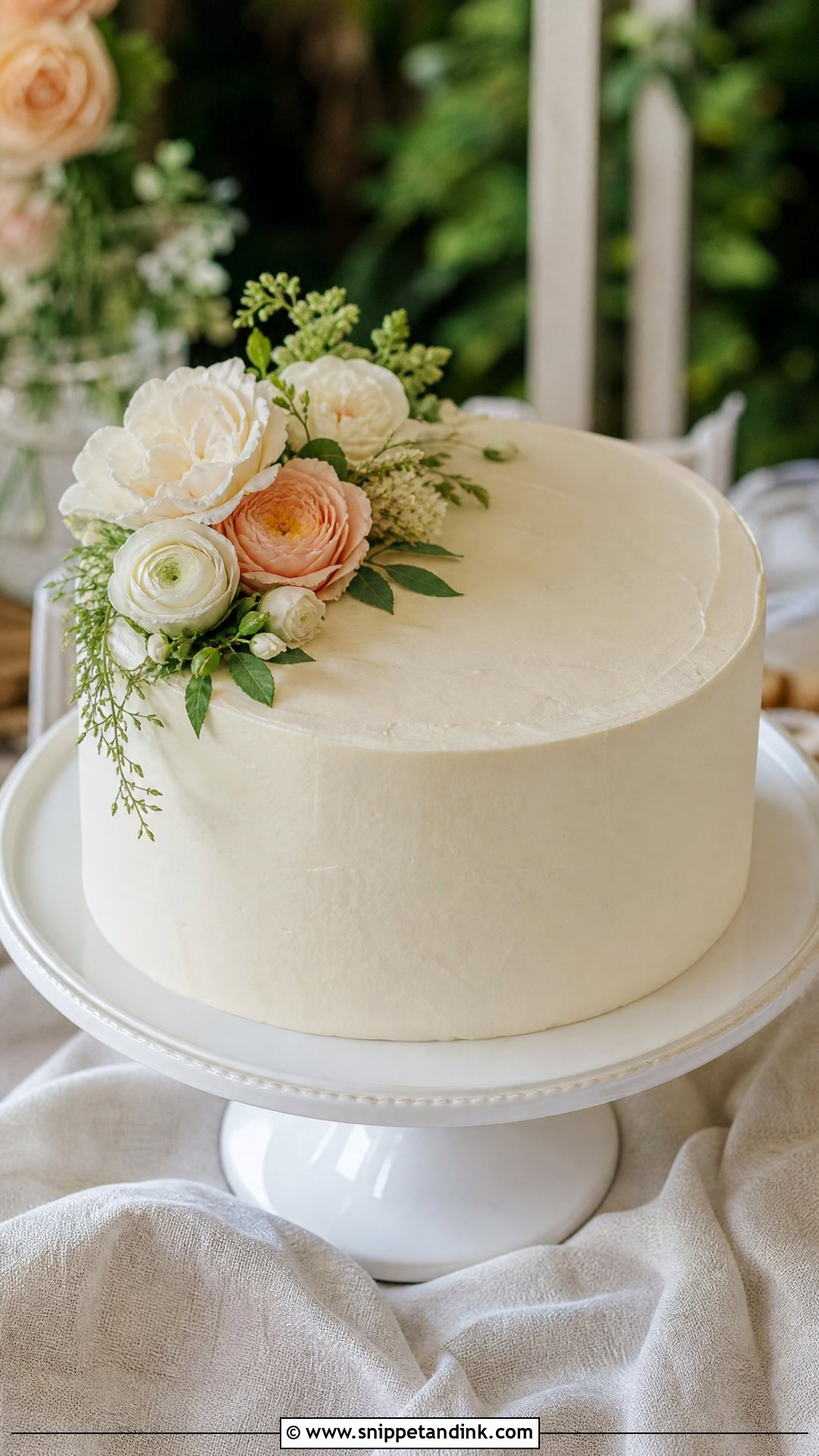 One Layer Wedding Cake With Fresh Flowers - Snippet and Ink - 20 One Layer Wedding Cake Ideas