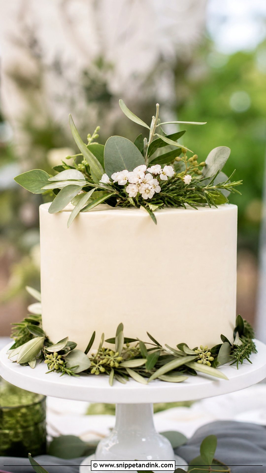 One Layer Wedding Cake With Greenery - Snippet and Ink - 20 One Layer Wedding Cake Ideas