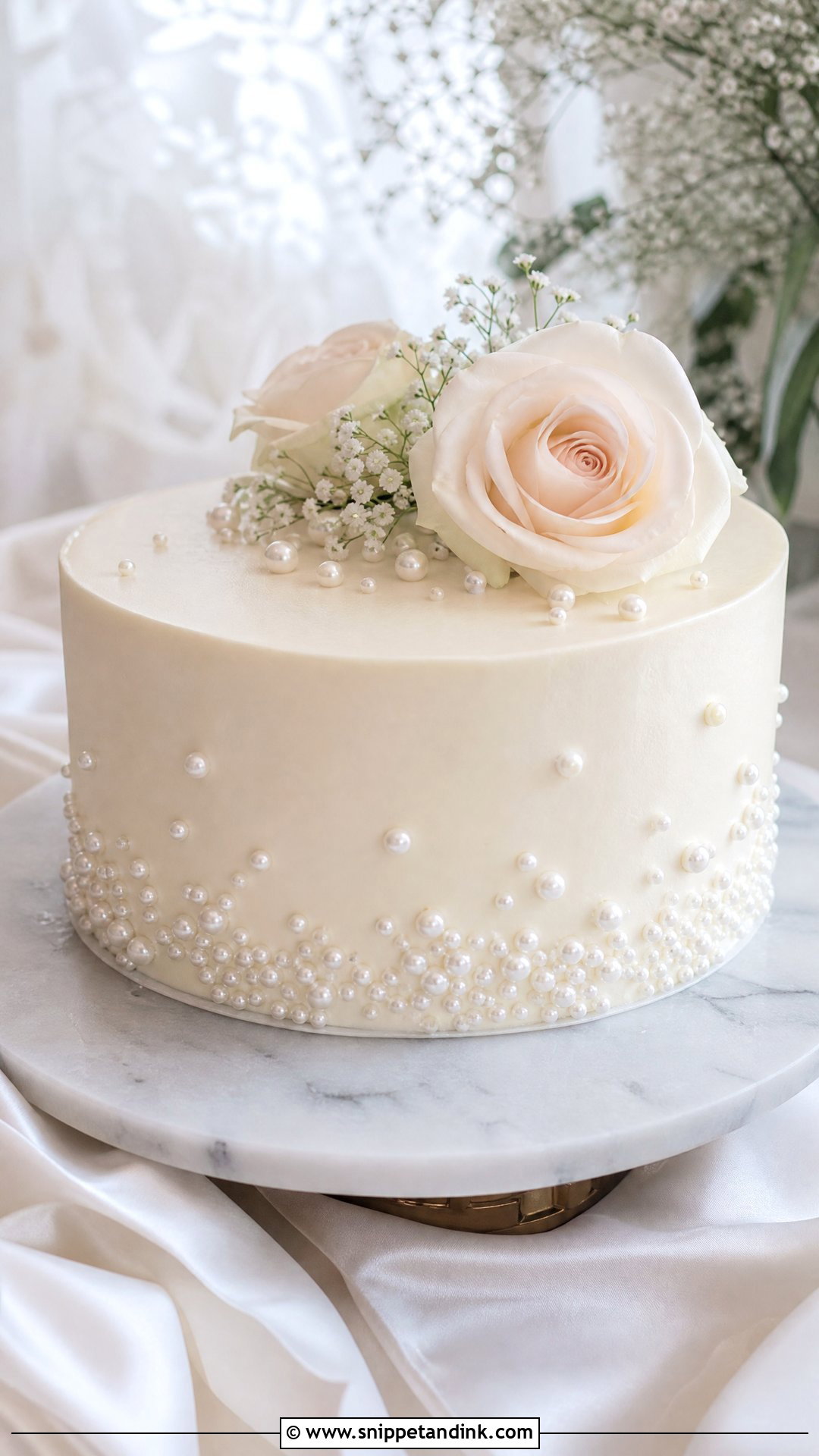 One Layer Wedding Cake With Pearls - Snippet and Ink - 20 One Layer Wedding Cake Ideas