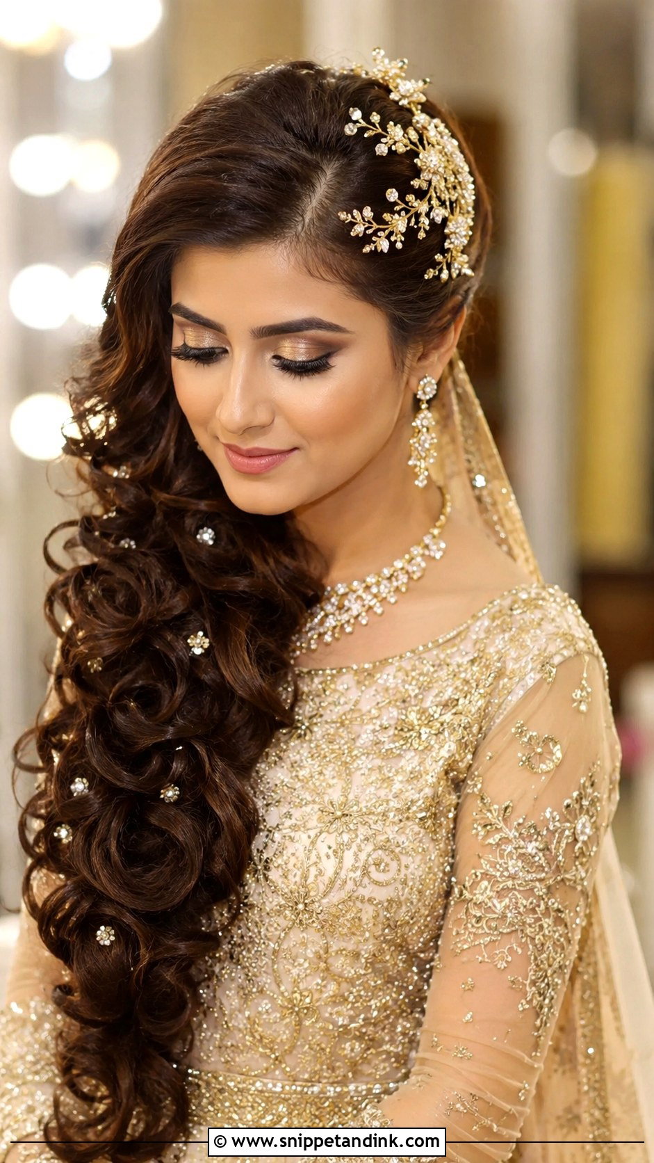 One Side Curls With Hair Accessories - Snippet and Ink - 20 Pakistani Barat Bride Hairstyles