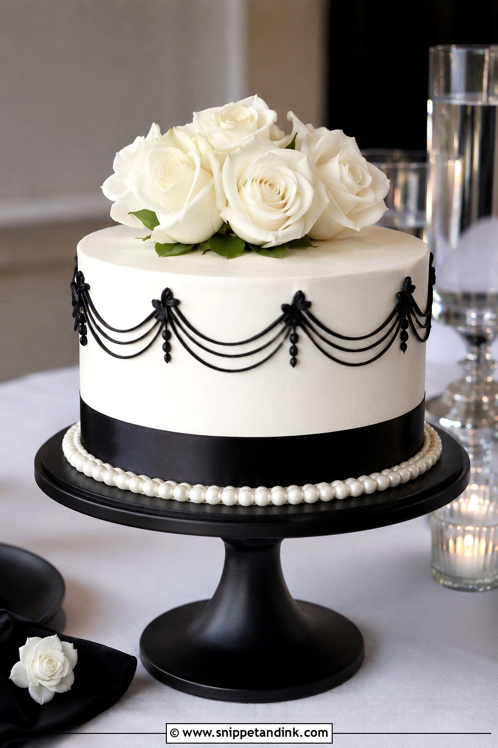 One Tier Black And White Wedding Cake - Snippet and Ink - 20 1 Tier Wedding Cake Designs