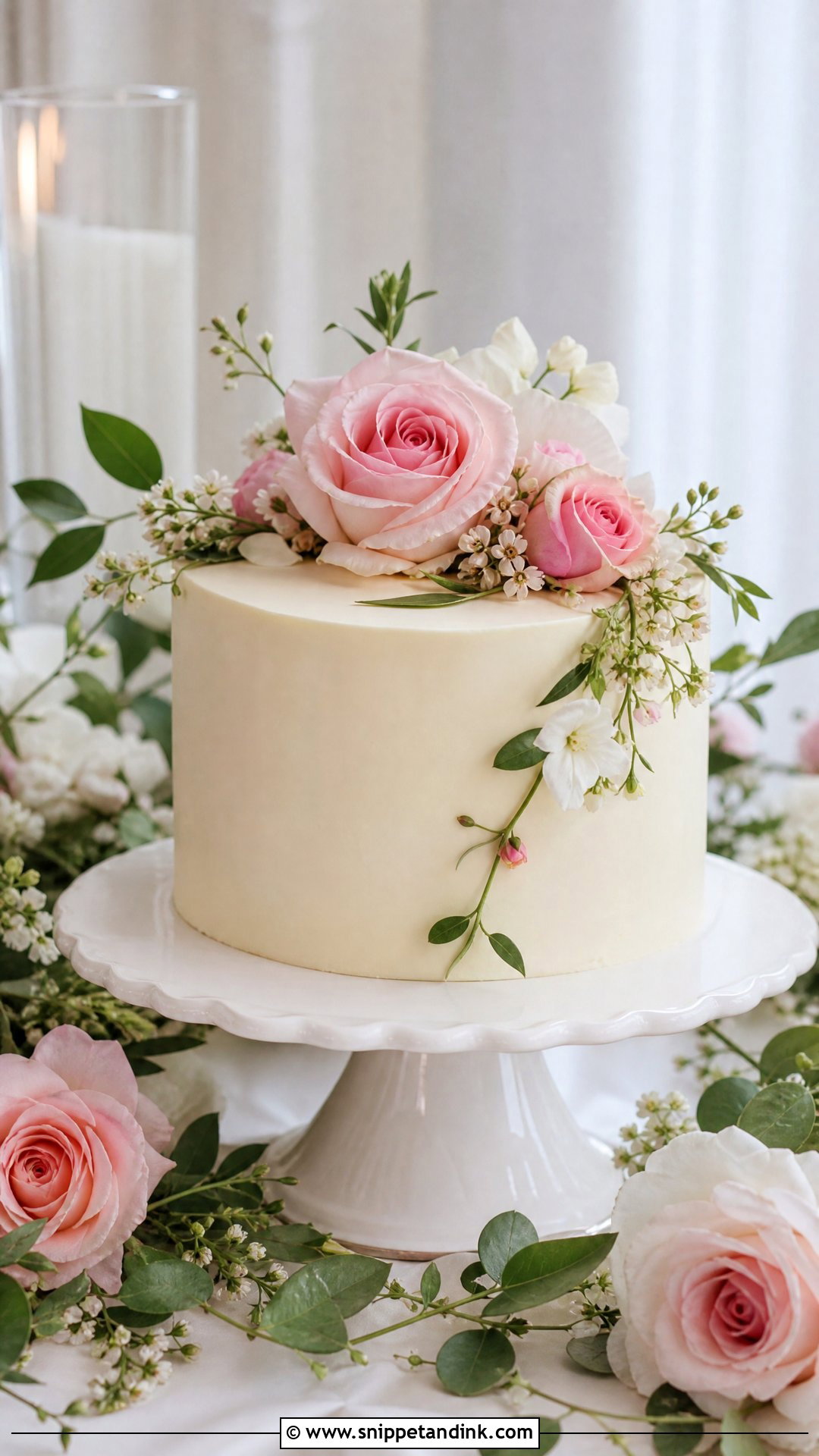 One Tier Floral Wedding Cake - Snippet and Ink - 25 One Tier Wedding Cake Ideas