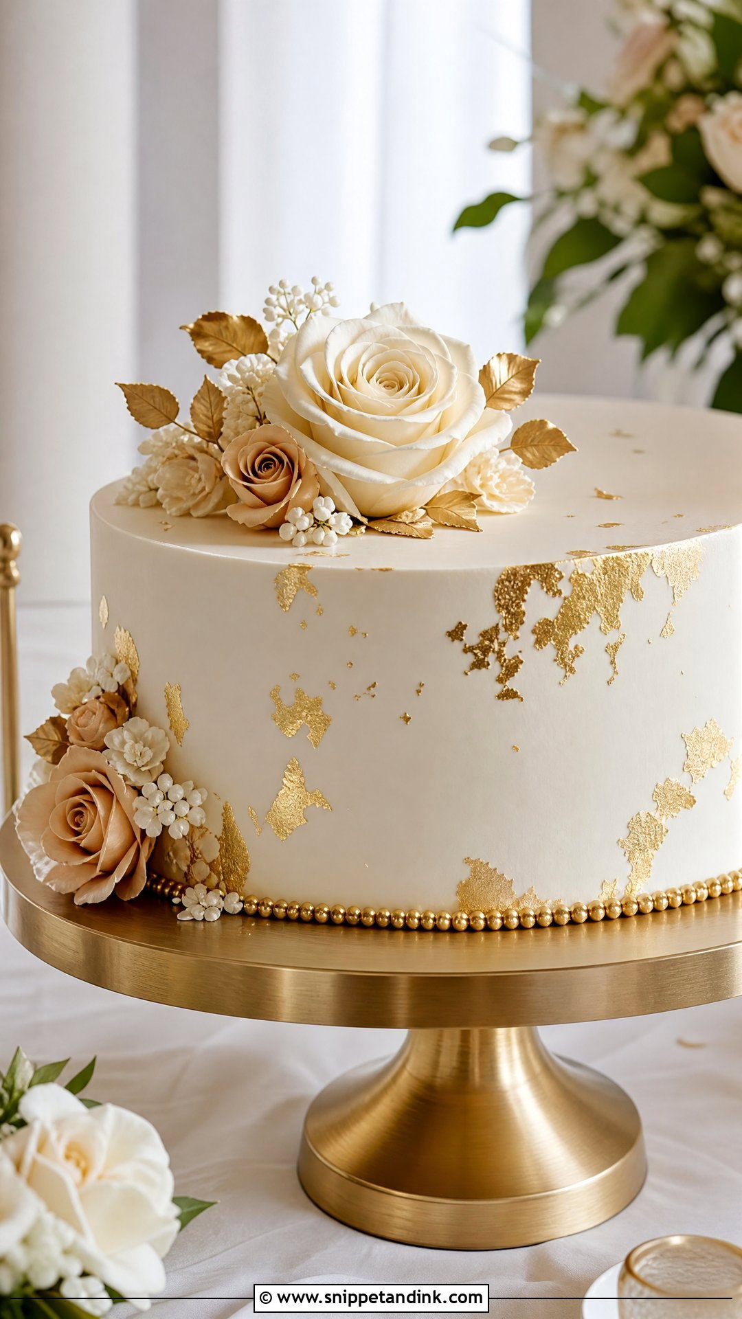 One Tier Gold Wedding Cake - Snippet and Ink - 25 One Tier Wedding Cake Ideas