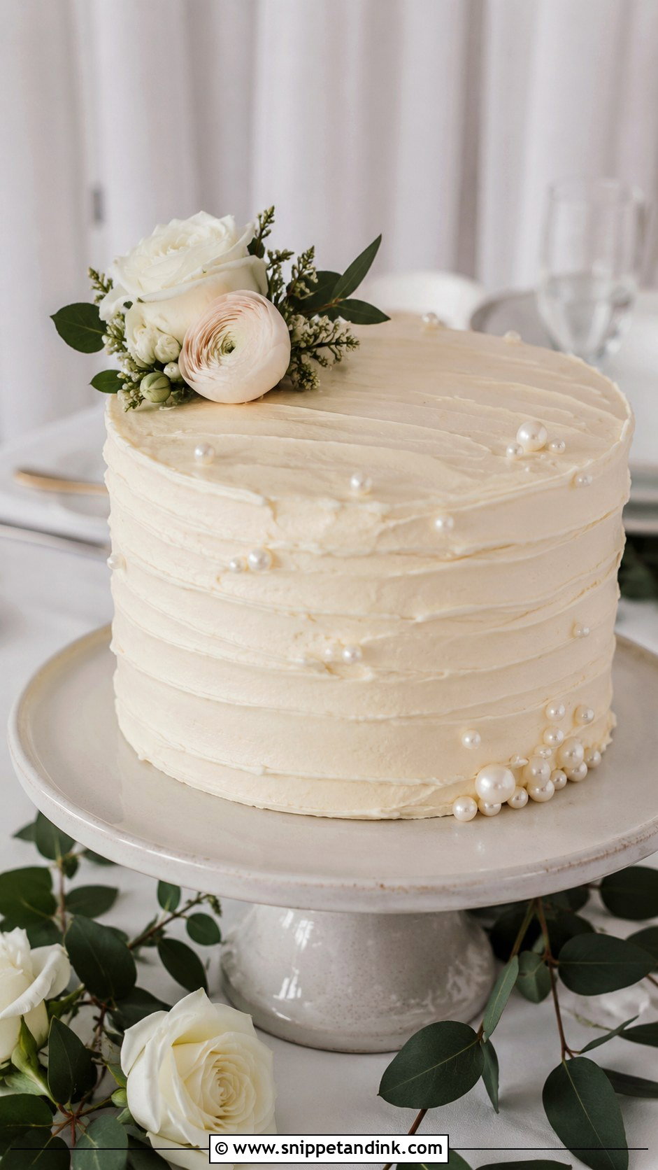 One Tier Pearl Wedding Cake With Buttercream Texture - Snippet and Ink - 20 One Tier Pearl Wedding Cake Ideas