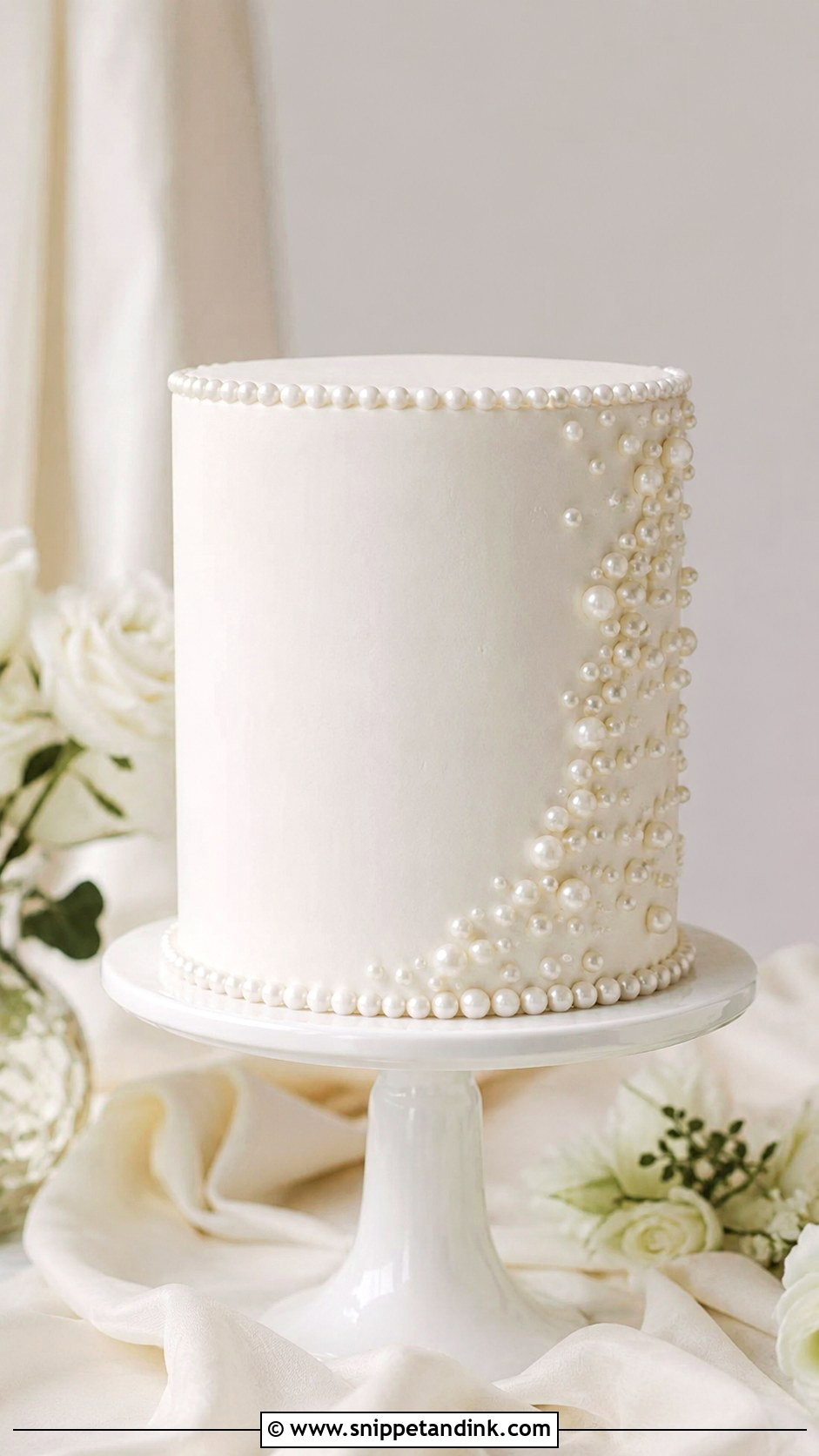 One Tier Pearl Wedding Cake With Fondant Finish - Snippet and Ink - 20 One Tier Pearl Wedding Cake Ideas