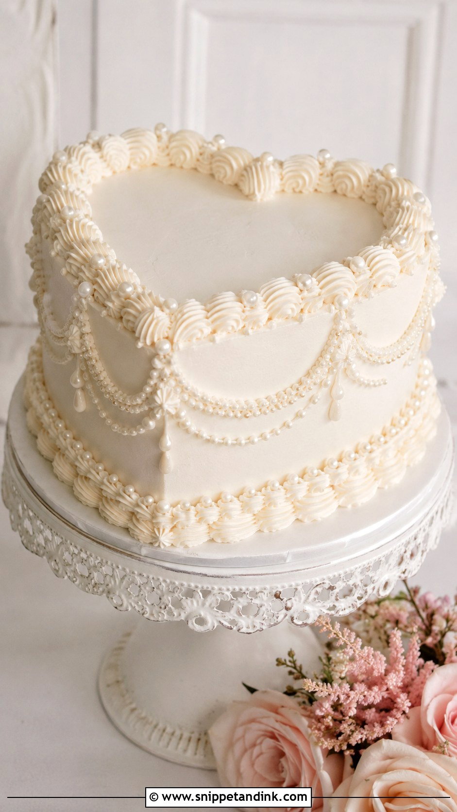 One Tier Pearl Wedding Cake With Vintage Piping - Snippet and Ink - 20 One Tier Pearl Wedding Cake Ideas