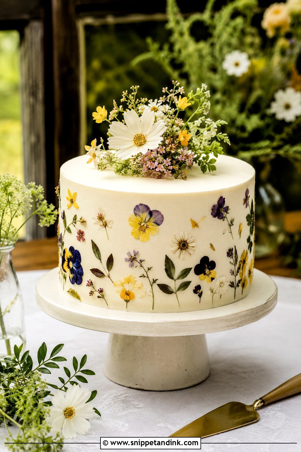 One Tier Pressed Flower Wedding Cake - Snippet and Ink - 20 1 Tier Wedding Cake Designs