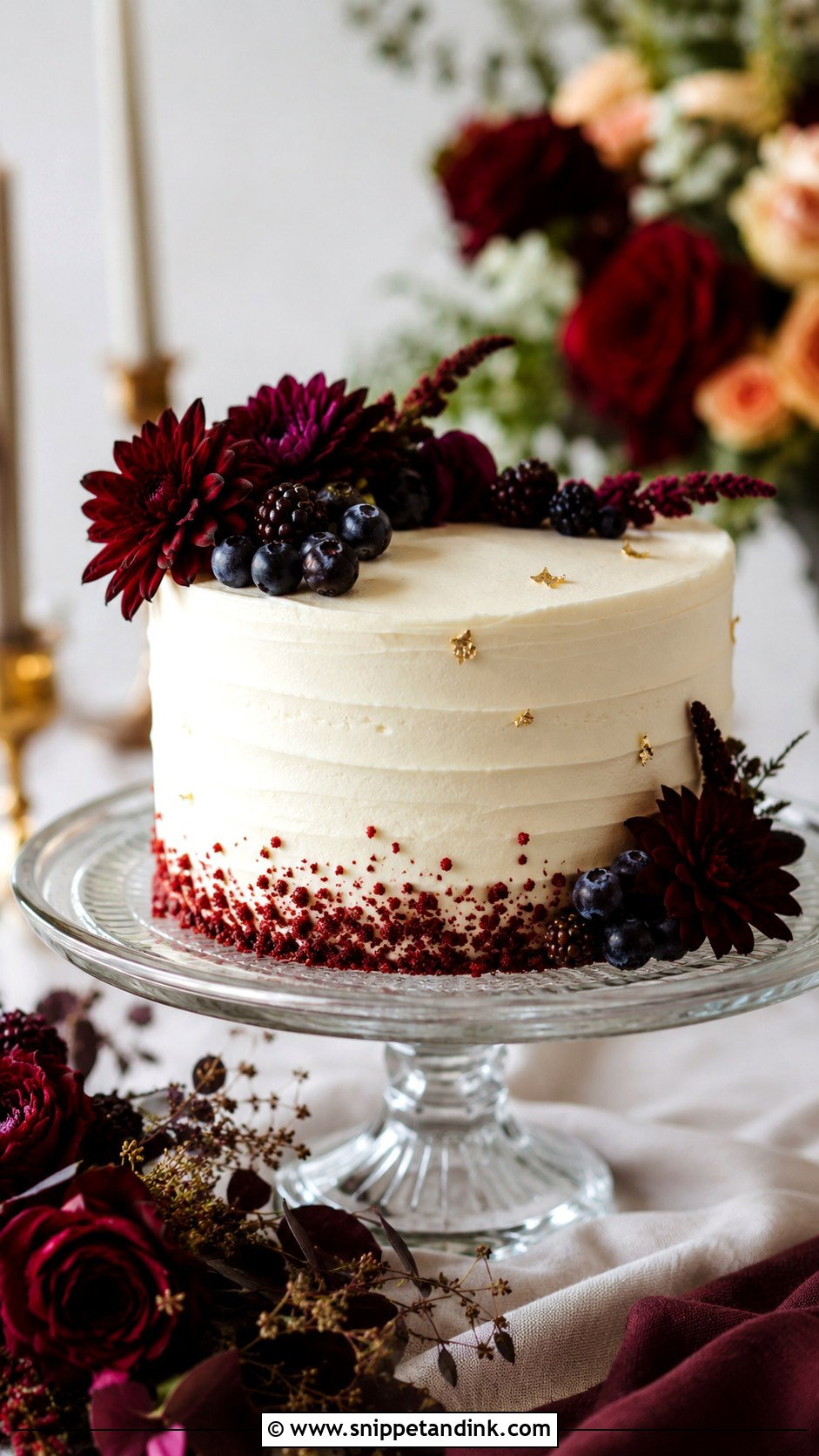 One Tier Red Velvet Fall Wedding Cake - Snippet and Ink - 25 One Tier Fall Wedding Cake Ideas