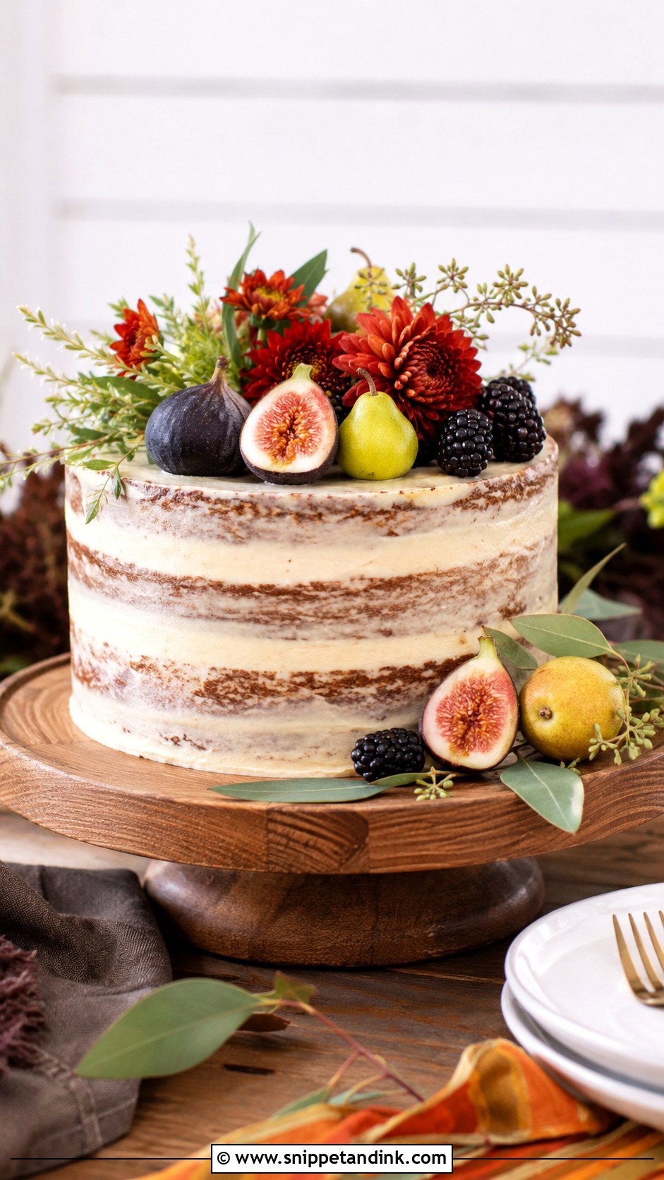 One Tier Semi Naked Fall Wedding Cake - Snippet and Ink - 25 One Tier Fall Wedding Cake Ideas