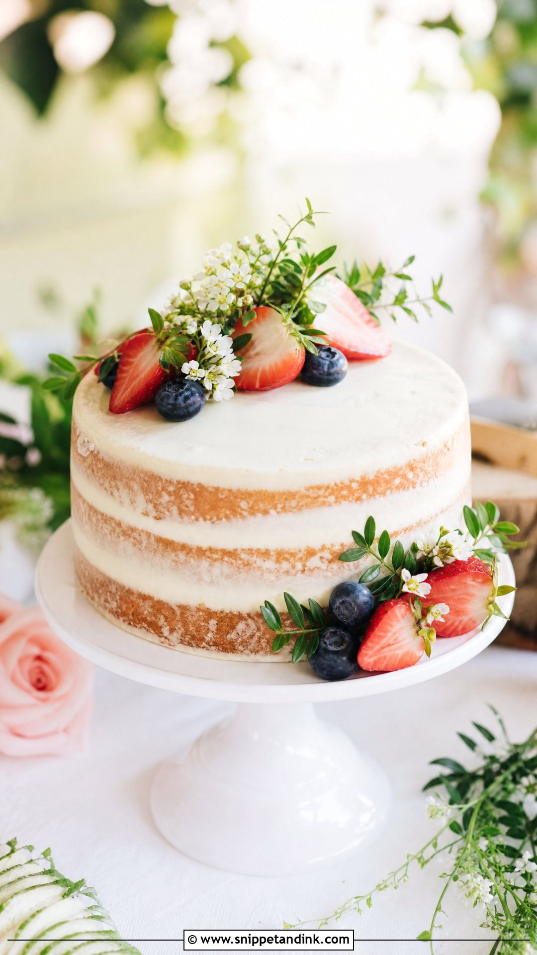 One Tier Semi Naked Wedding Cake - Snippet and Ink - 25 One Tier Wedding Cake Ideas