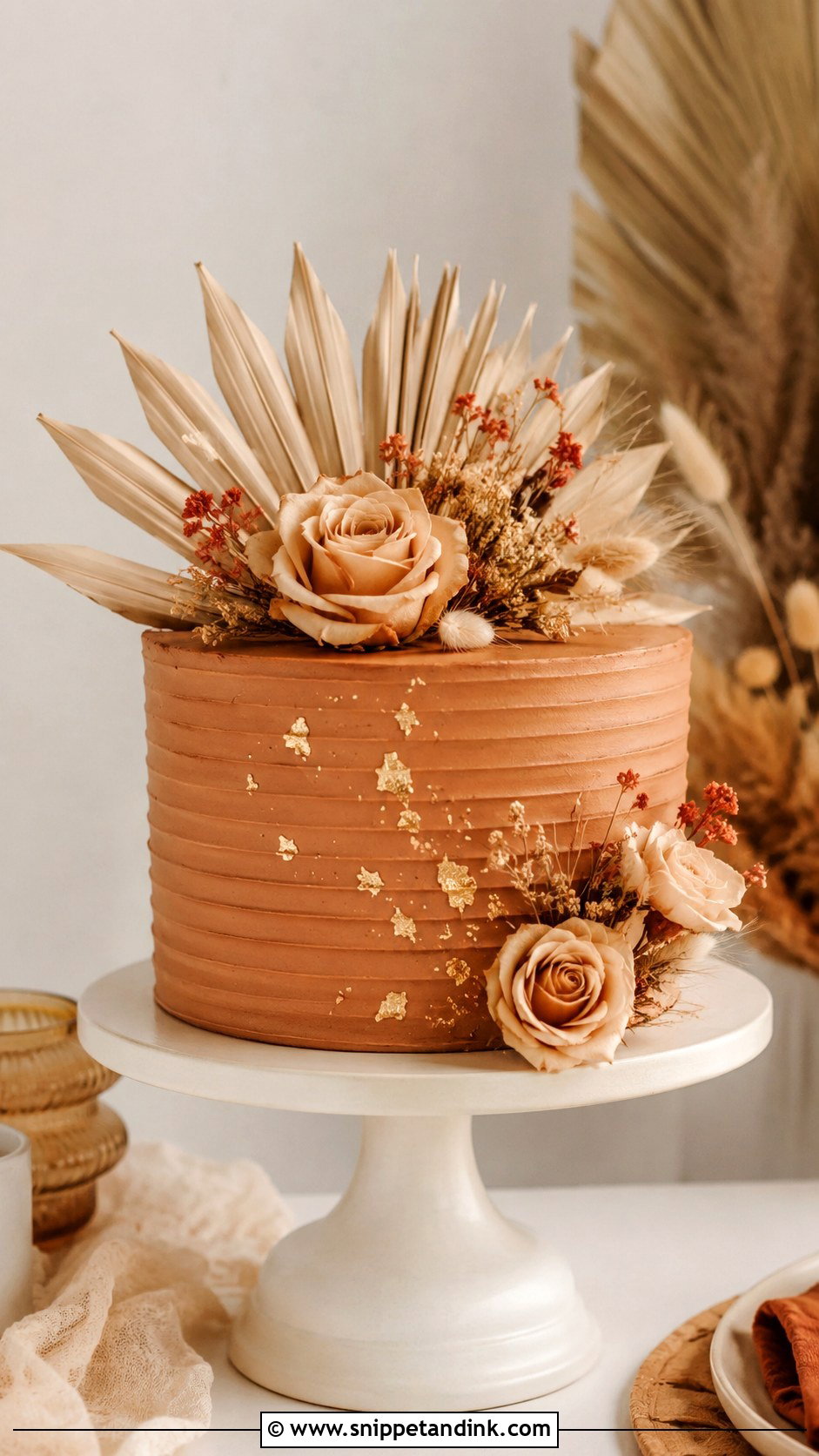 One Tier Terracotta Wedding Cake - Snippet and Ink - 25 One Tier Fall Wedding Cake Ideas