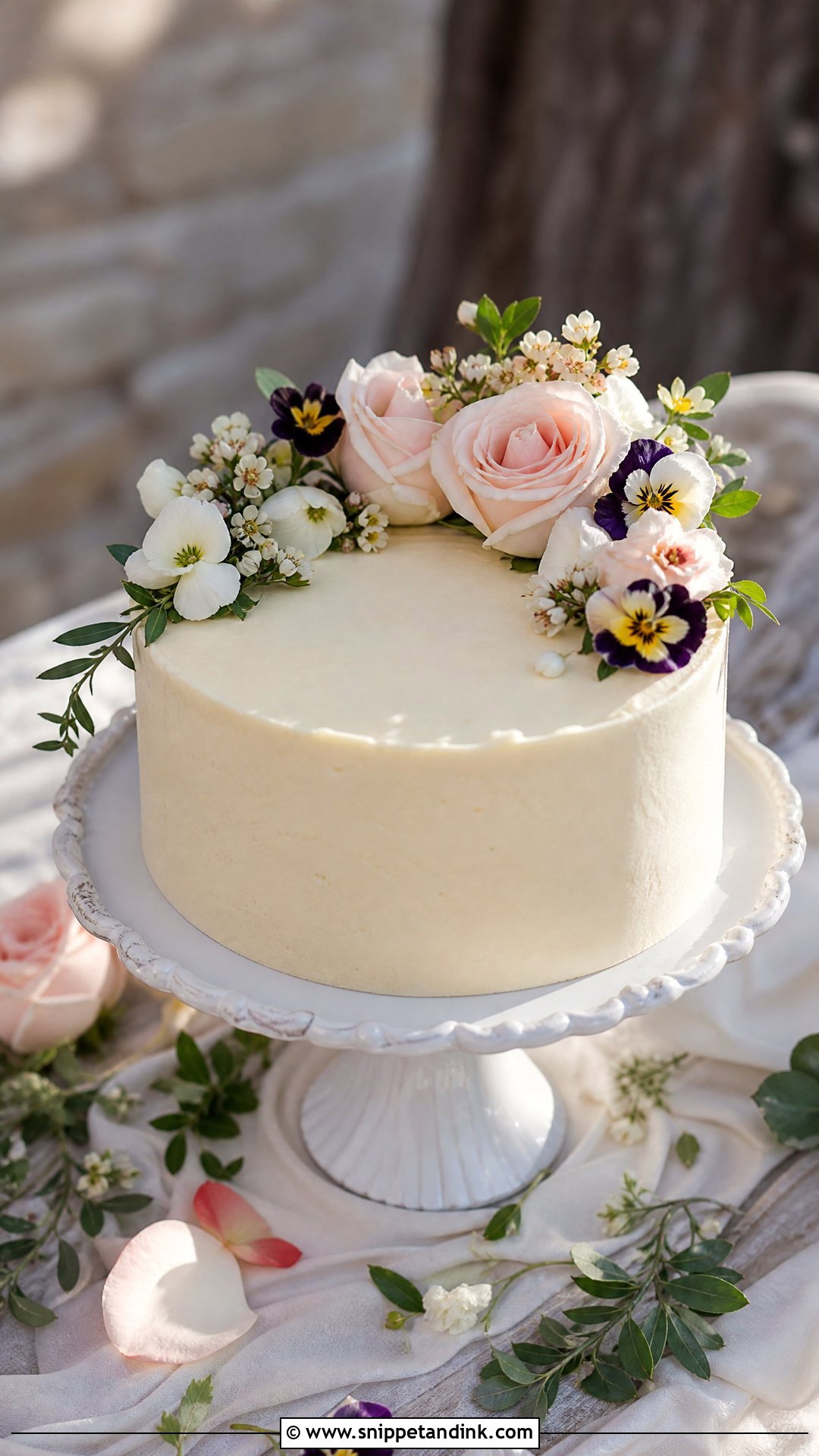 One Tier Wedding Cake With Fresh Flowers - Snippet and Ink - 25 Cake Ideas with Fresh Flowers for Wedding