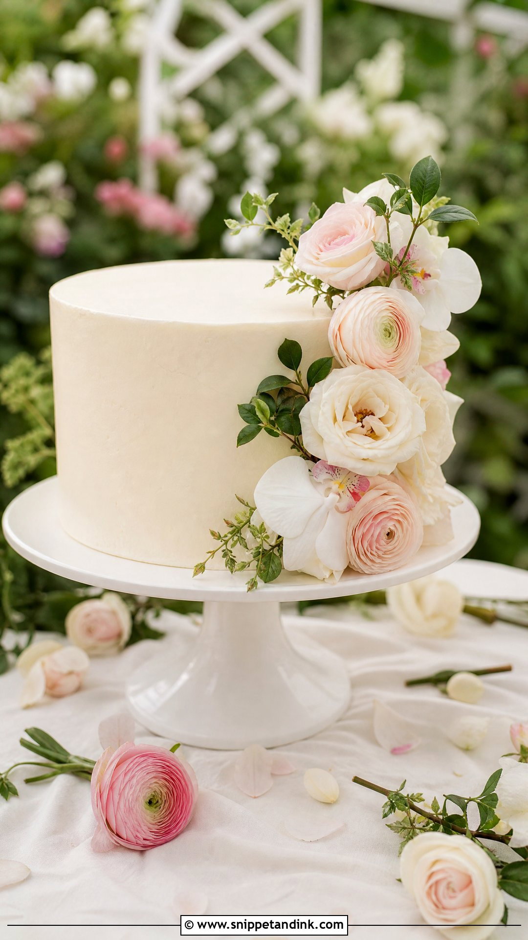 One Tier Wedding Cake With Fresh Flowers - Snippet and Ink - 25 One Tier Wedding Cake Ideas