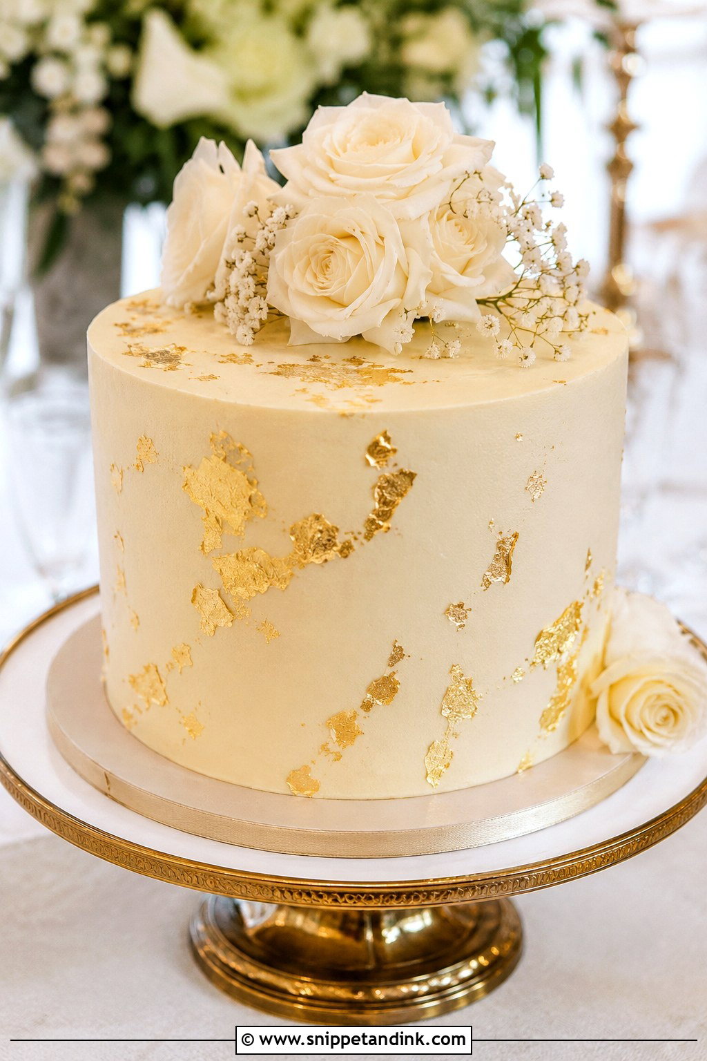 One Tier Wedding Cake With Gold Accents - Snippet and Ink - 20 1 Tier Cake Design Ideas for Wedding