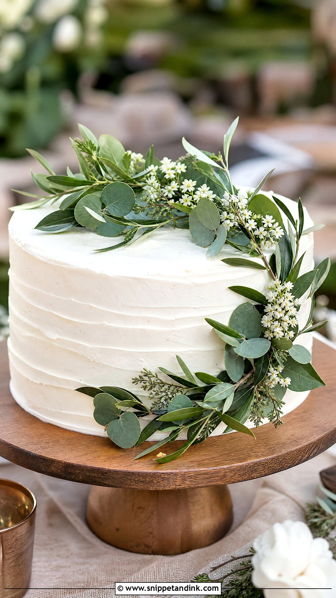 One Tier Wedding Cake With Greenery - Snippet and Ink - 20 Simple Small One Tier Wedding Cake Ideas