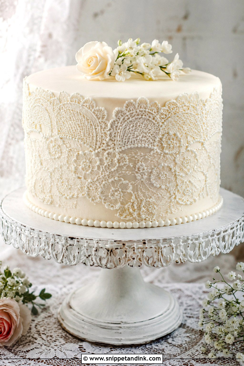 One Tier Wedding Cake With Lace - Snippet and Ink - 20 1 Tier Cake Design Ideas for Wedding