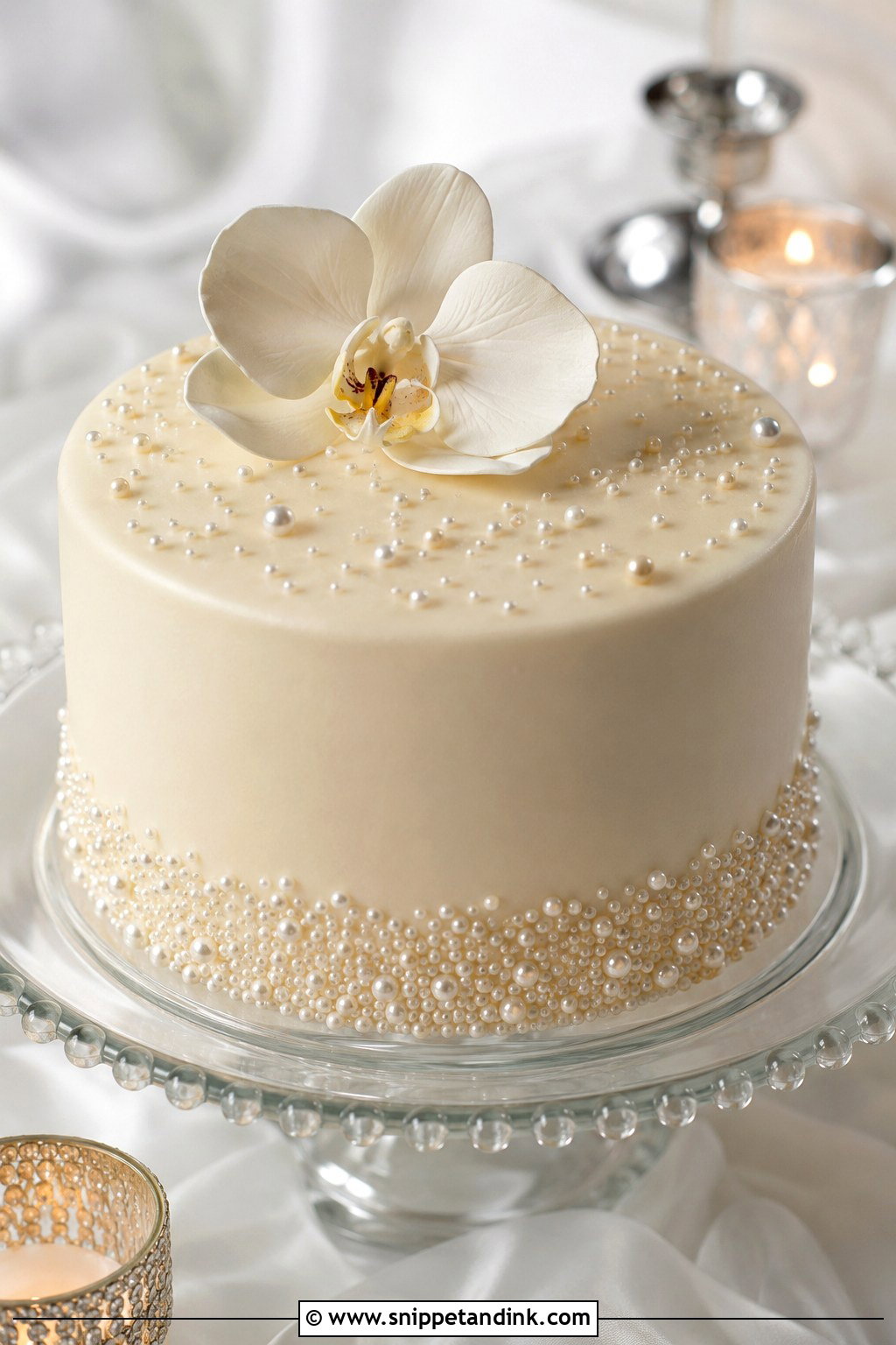 One Tier Wedding Cake With Pearls - Snippet and Ink - 20 1 Tier Cake Design Ideas for Wedding