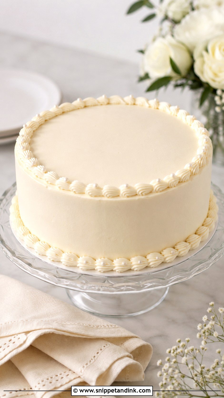 One Tier Wedding Cake With Piped Border - Snippet and Ink - 25 Simple Wedding Cake Decoration Ideas