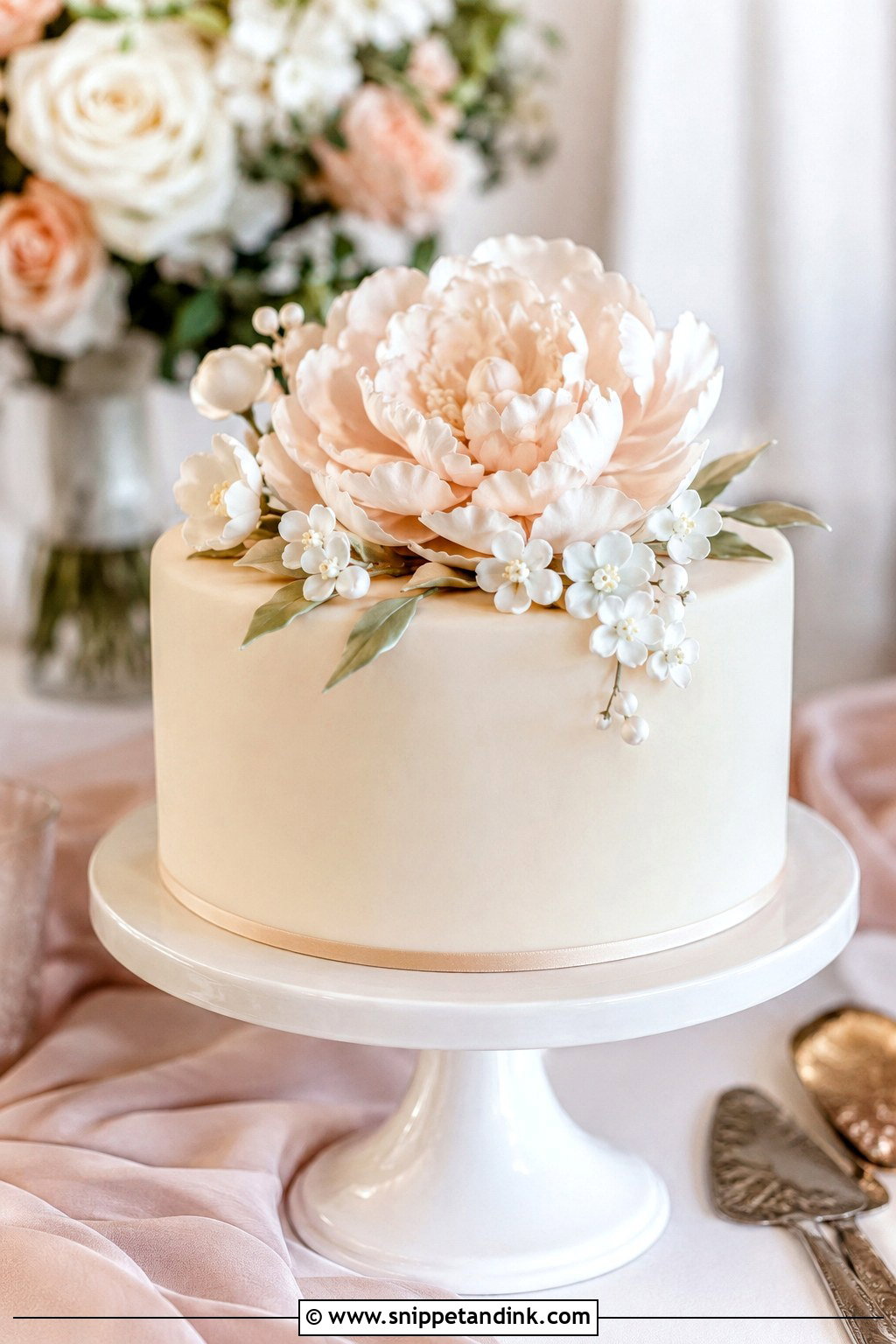 One Tier Wedding Cake With Sugar Flowers - Snippet and Ink - 20 1 Tier Cake Design Ideas for Wedding