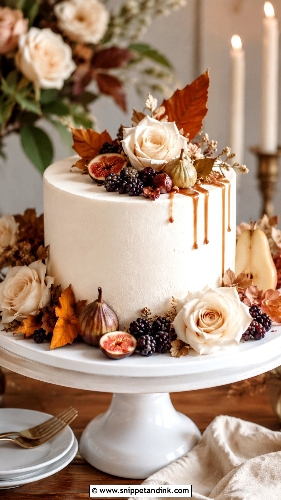 One Tier White Fall Wedding Cake - Snippet and Ink - 25 One Tier Fall Wedding Cake Ideas