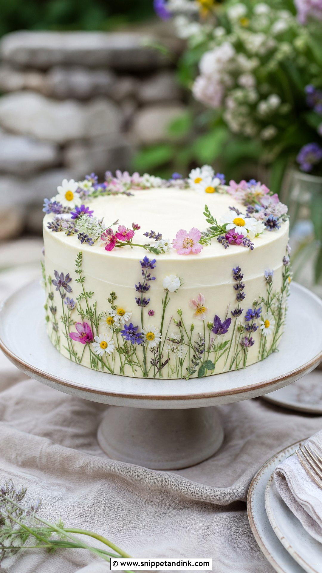 One Tier Wildflower Wedding Cake - Snippet and Ink - 25 One Tier Wedding Cake Ideas