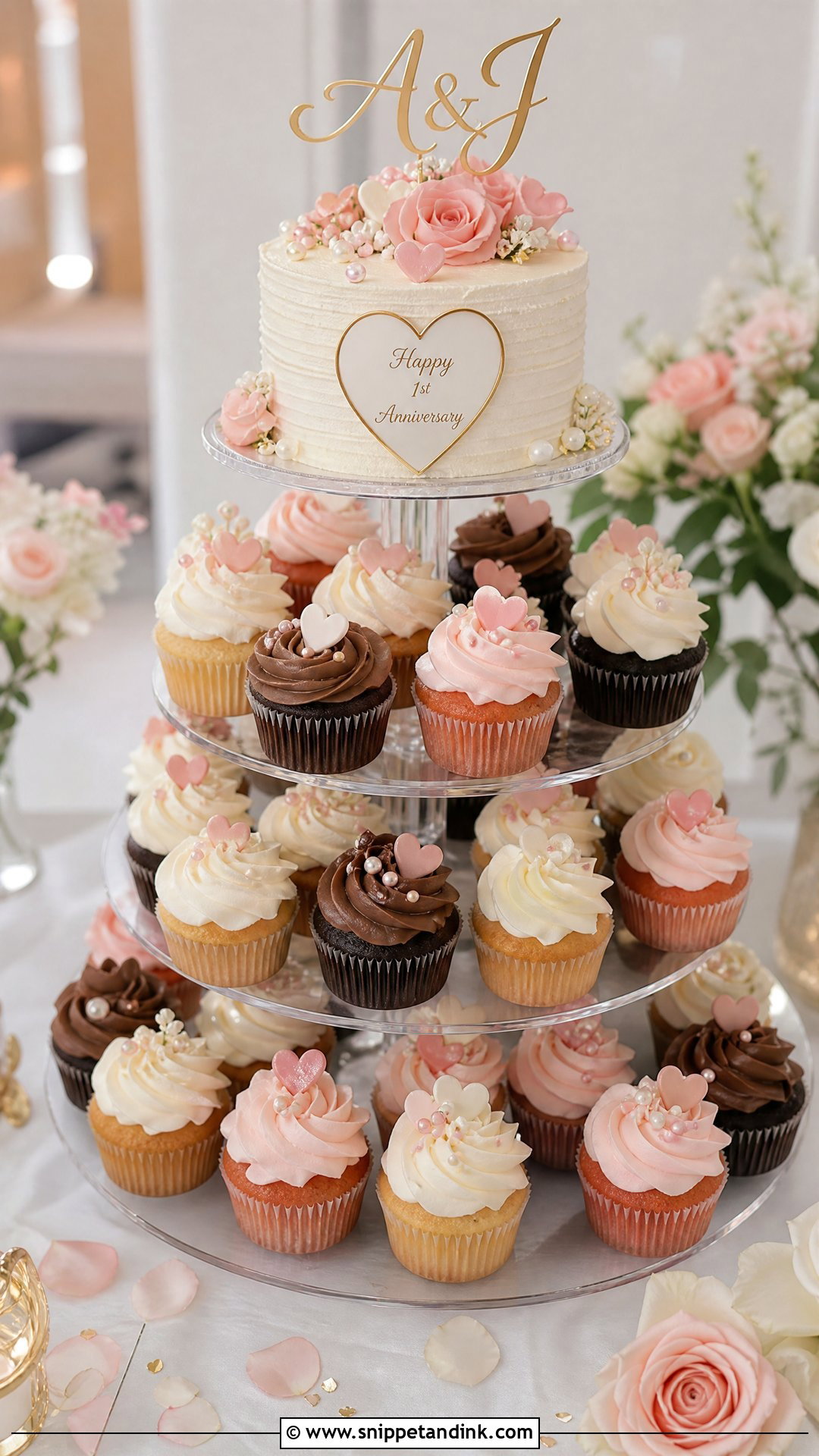 One Year Anniversary Cupcake Tower - Snippet and Ink - 30 One Year Anniversary Cake Ideas