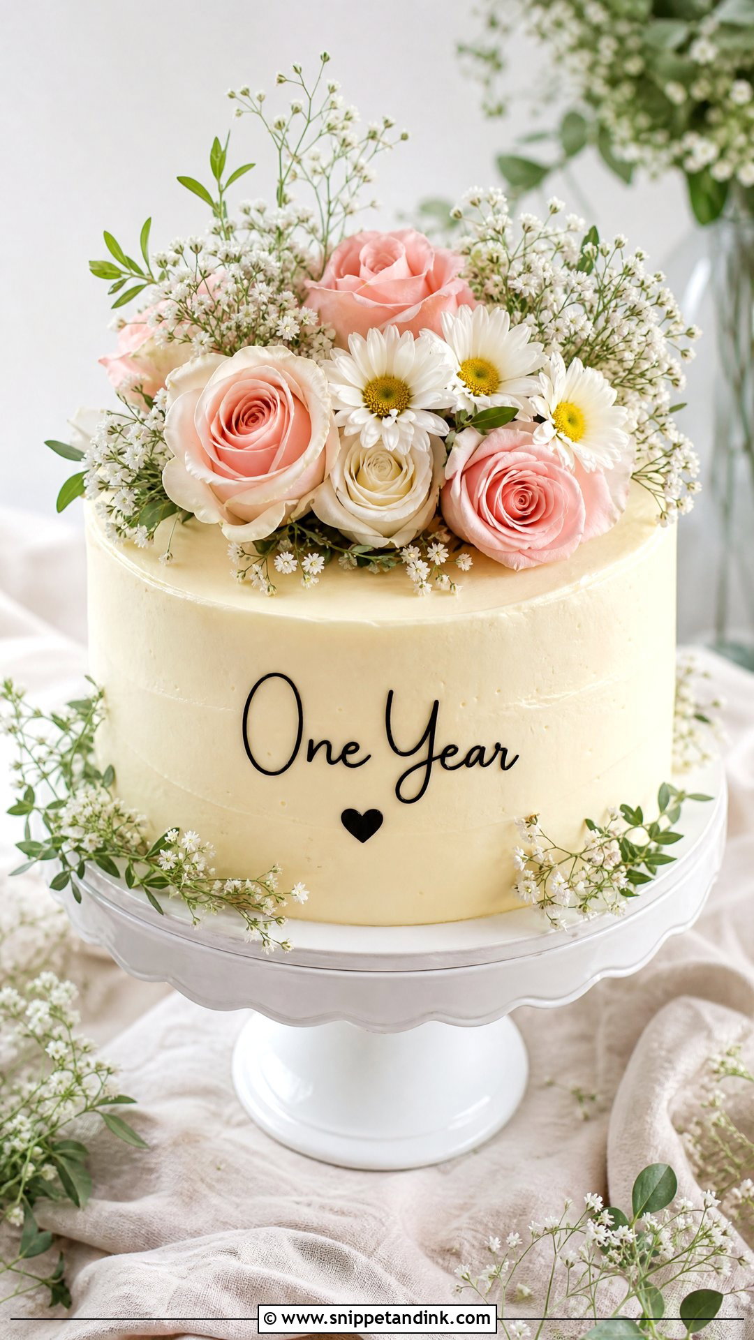 One Year Anniversary Floral Cake - Snippet and Ink - 30 One Year Anniversary Cake Ideas