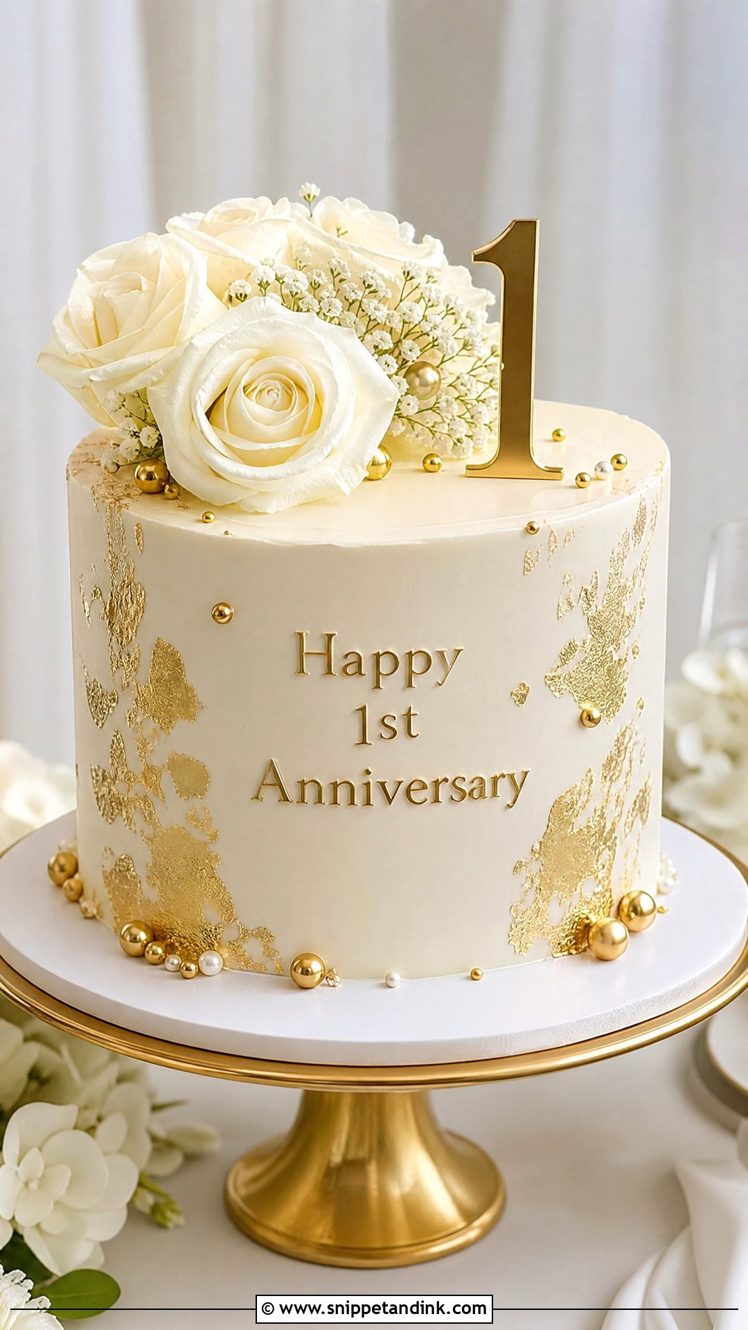 One Year Anniversary Gold Cake - Snippet and Ink - 30 One Year Anniversary Cake Ideas