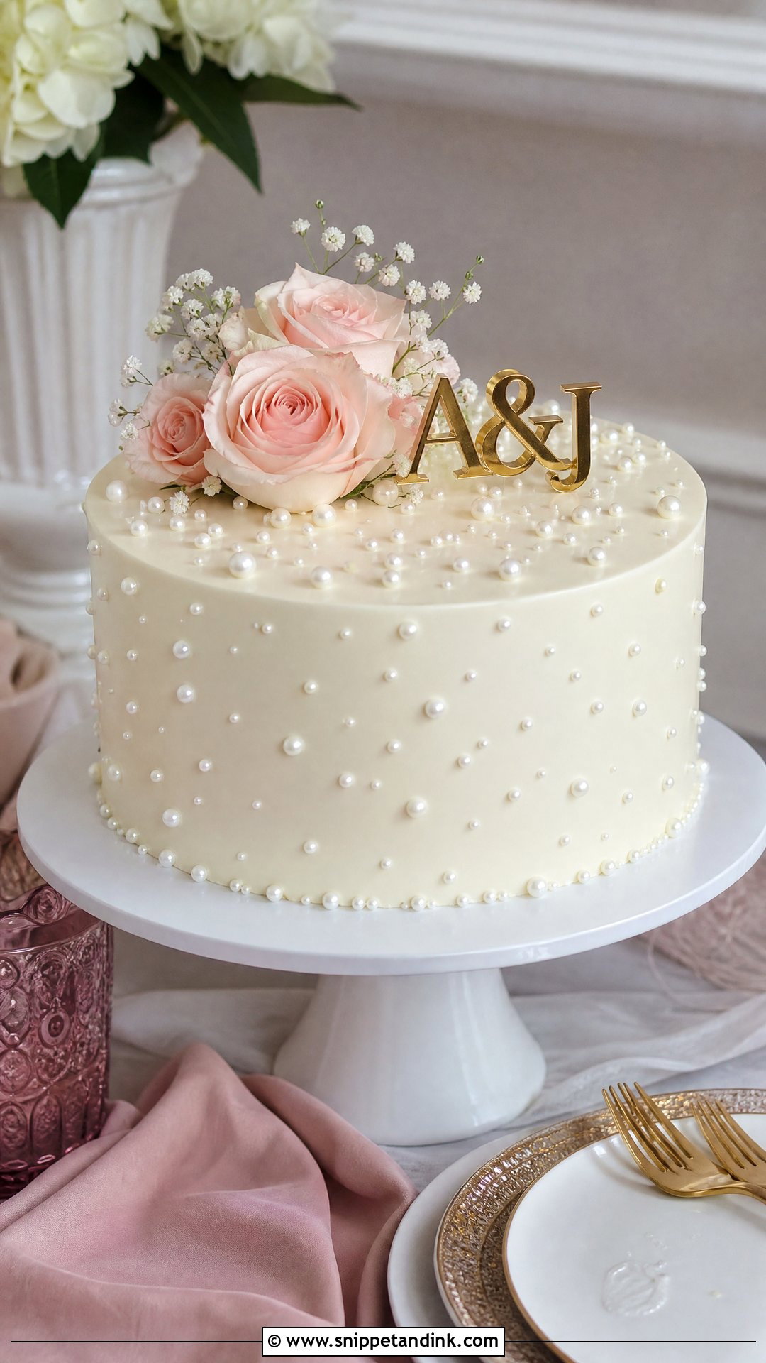 One Year Anniversary Pearl Cake - Snippet and Ink - 30 One Year Anniversary Cake Ideas