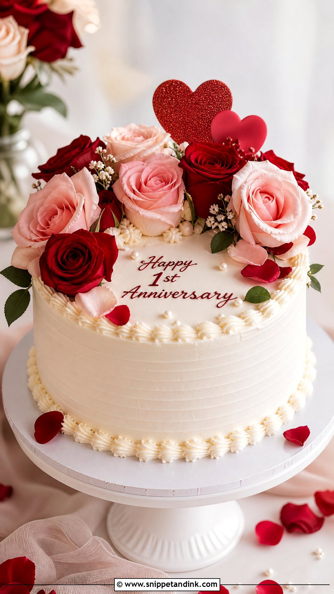 One Year Anniversary Rose Cake - Snippet and Ink - 30 One Year Anniversary Cake Ideas