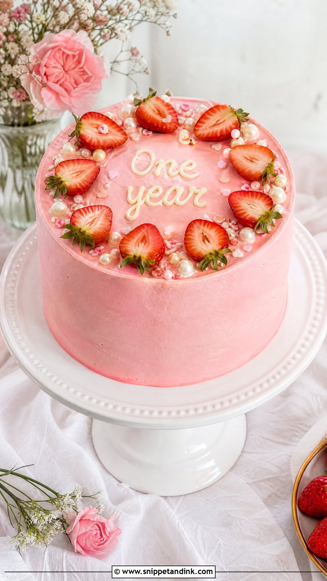 One Year Anniversary Strawberry Cake - Snippet and Ink - 30 One Year Anniversary Cake Ideas