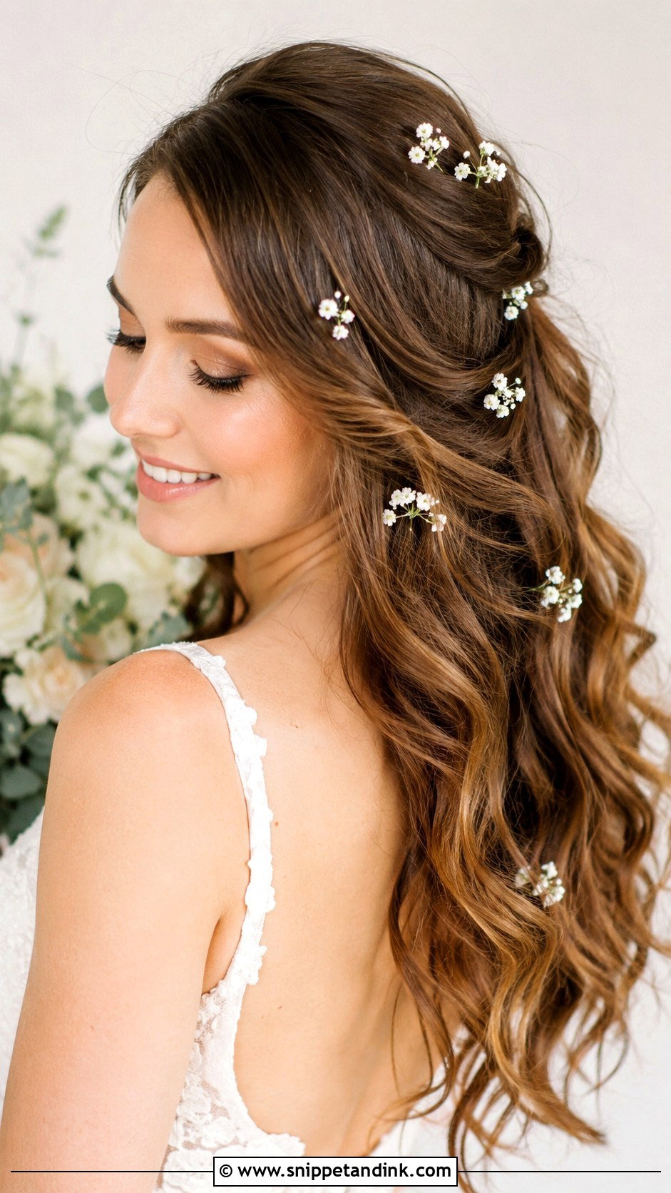 Open Curls With Floral Pins - Snippet and Ink - 25 Open Curls Hairstyles for Wedding
