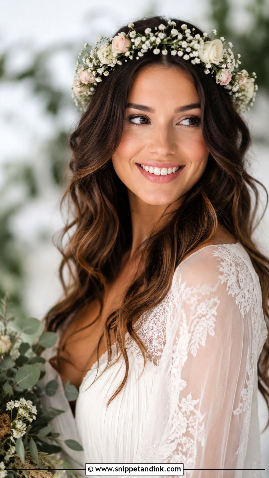 Open Curls With Flower Crown - Snippet and Ink - 25 Open Curls Hairstyles for Wedding