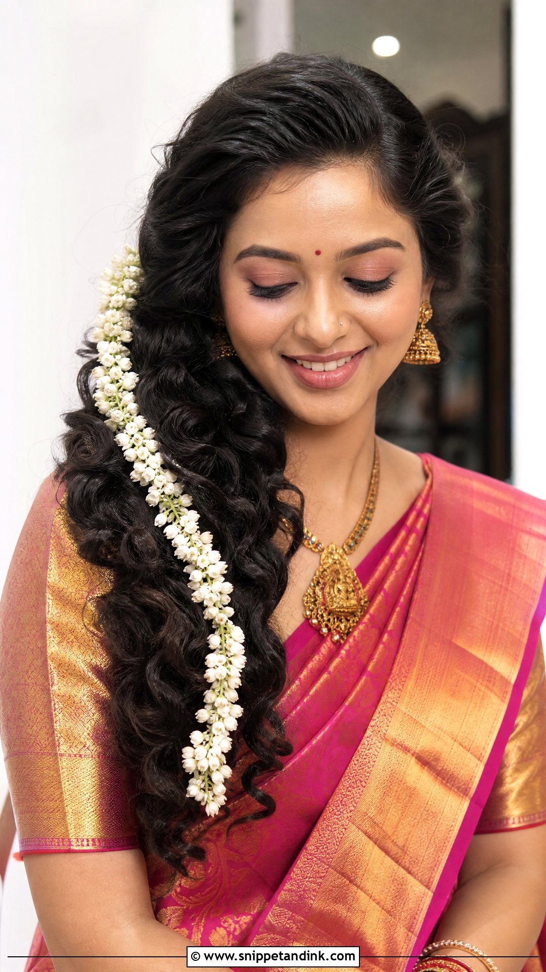 Open Curls With Gajra - Snippet and Ink - 20 Loose Indian Wedding Hairstyles